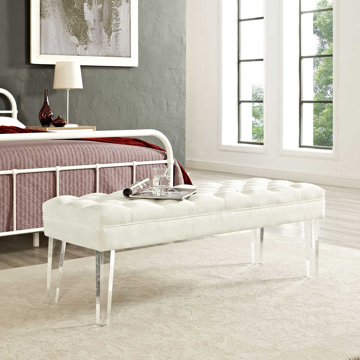 Vienna Velvet Bench Ivory