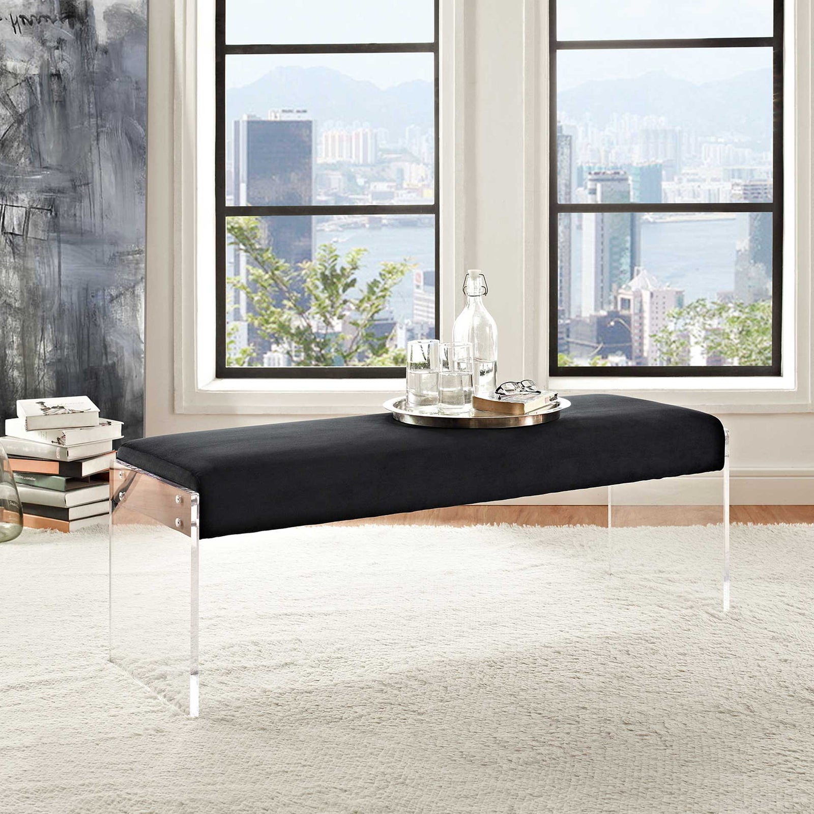 Rome Velvet Bench Black