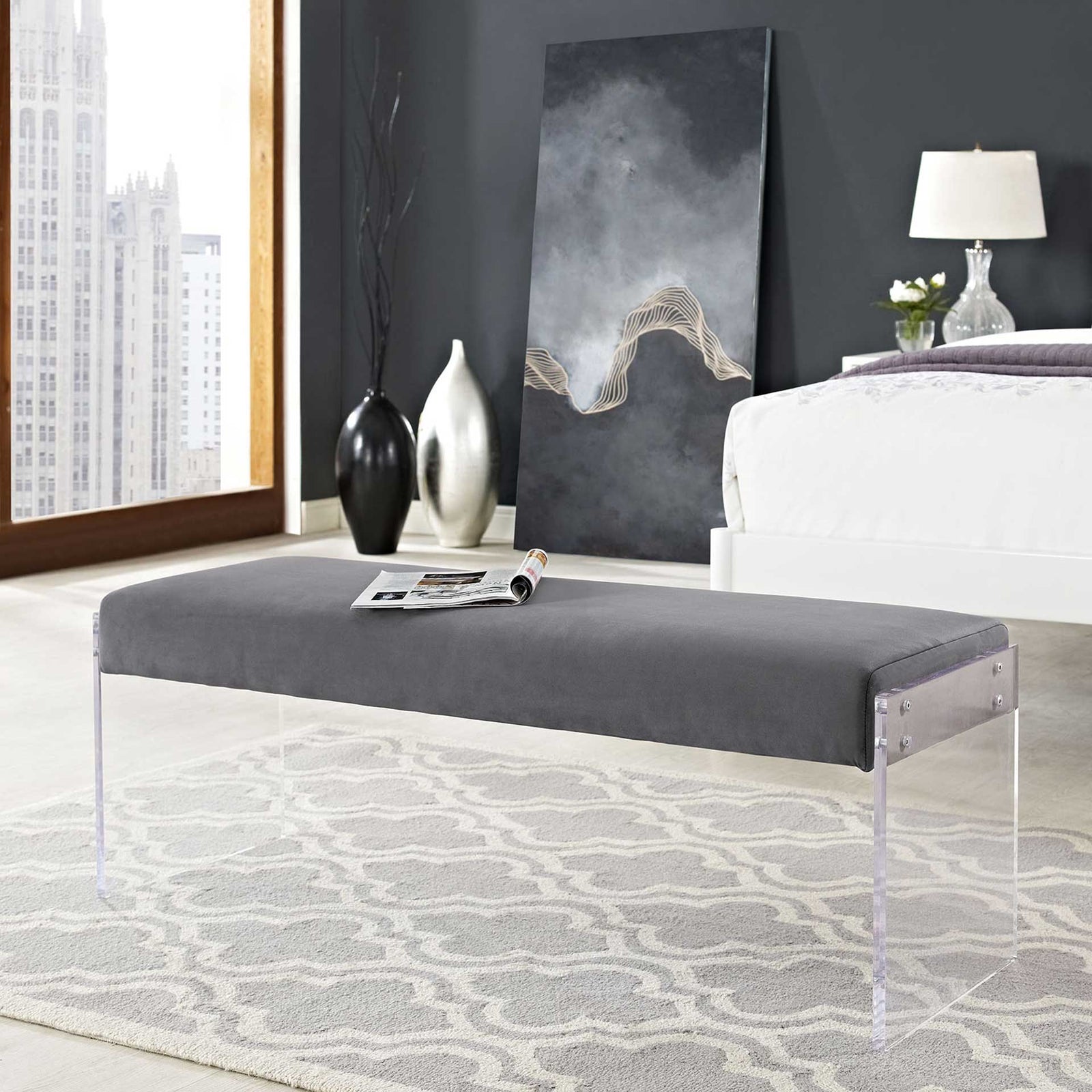 Rome Velvet Bench Gray