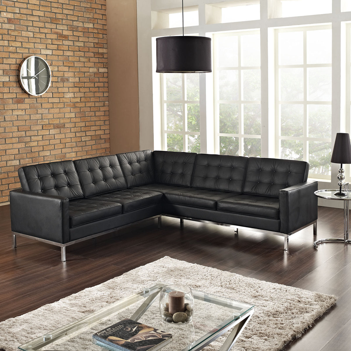 Lyte Leather Corner Sectional Sofa Black