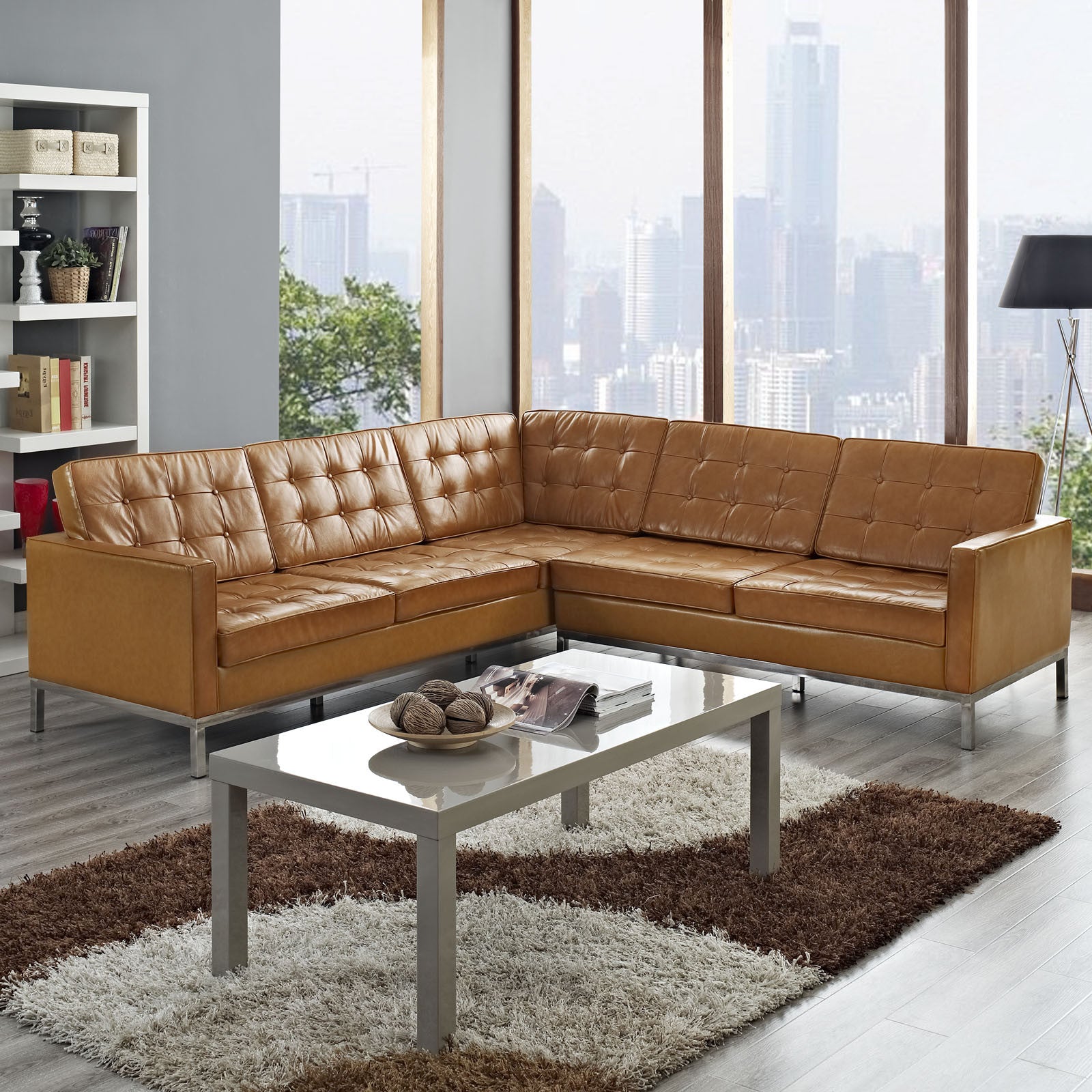 Lyte Leather Corner Sectional Sofa Tan