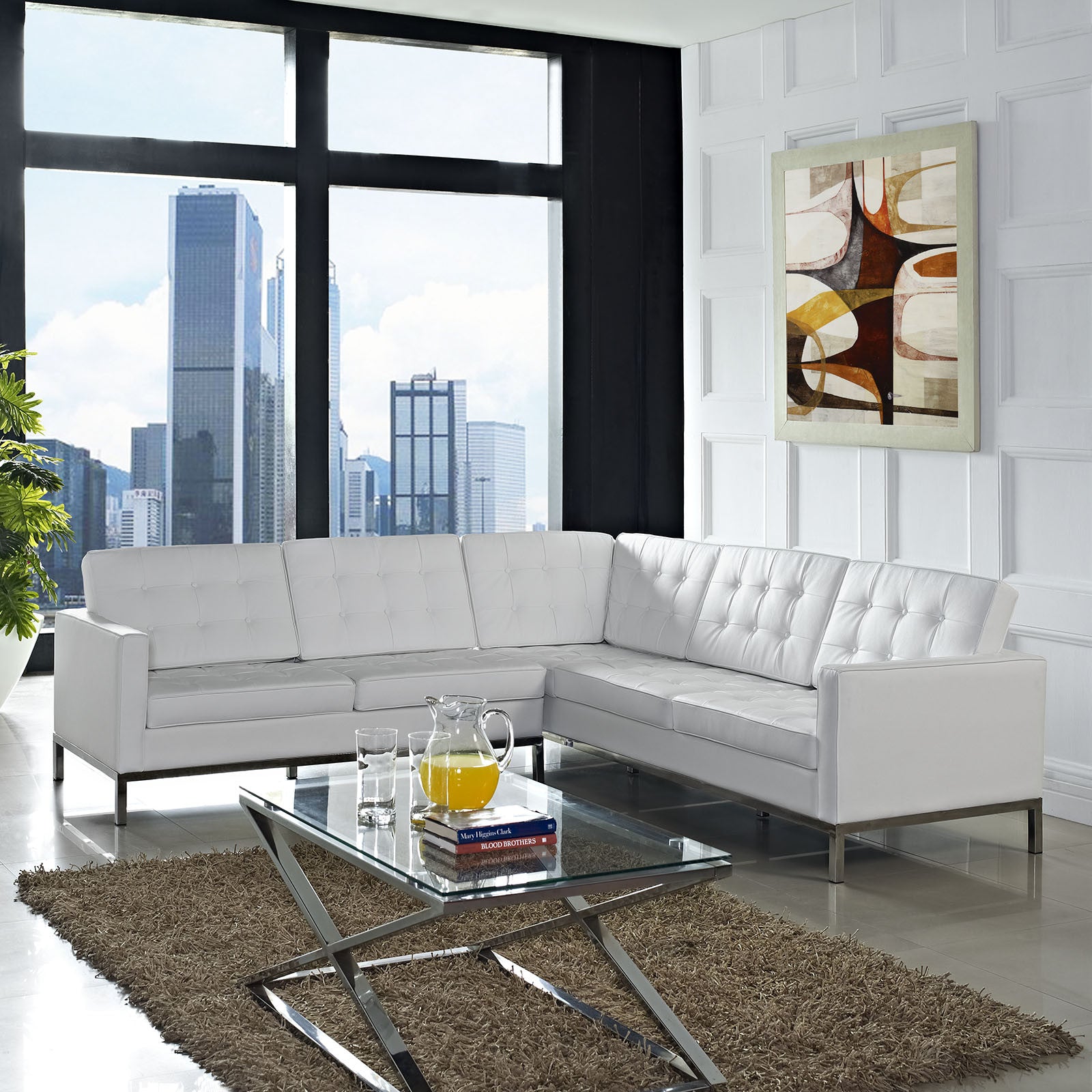 Lyte Leather Corner Sectional Sofa White