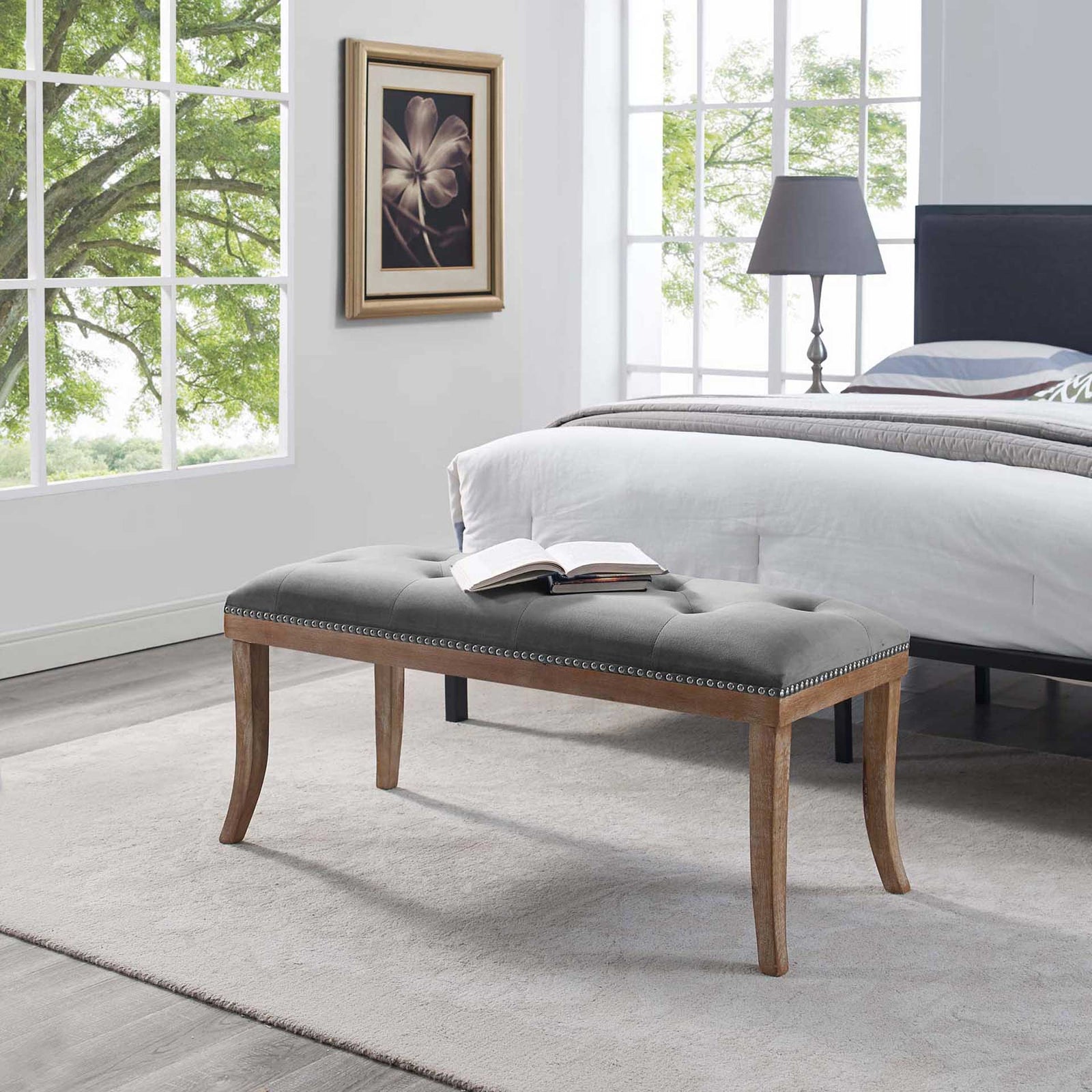 Esmeralda Velvet Bench Gray