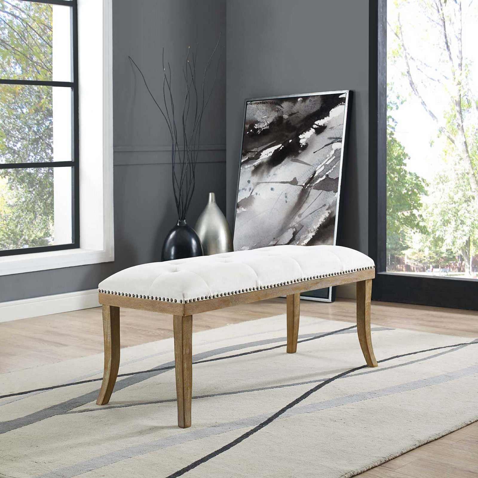 Esmeralda Velvet Bench Ivory