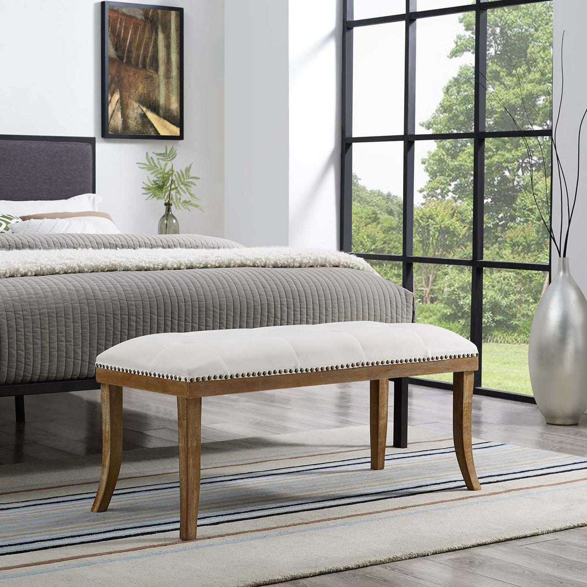 Esmeralda Velvet Bench Ivory