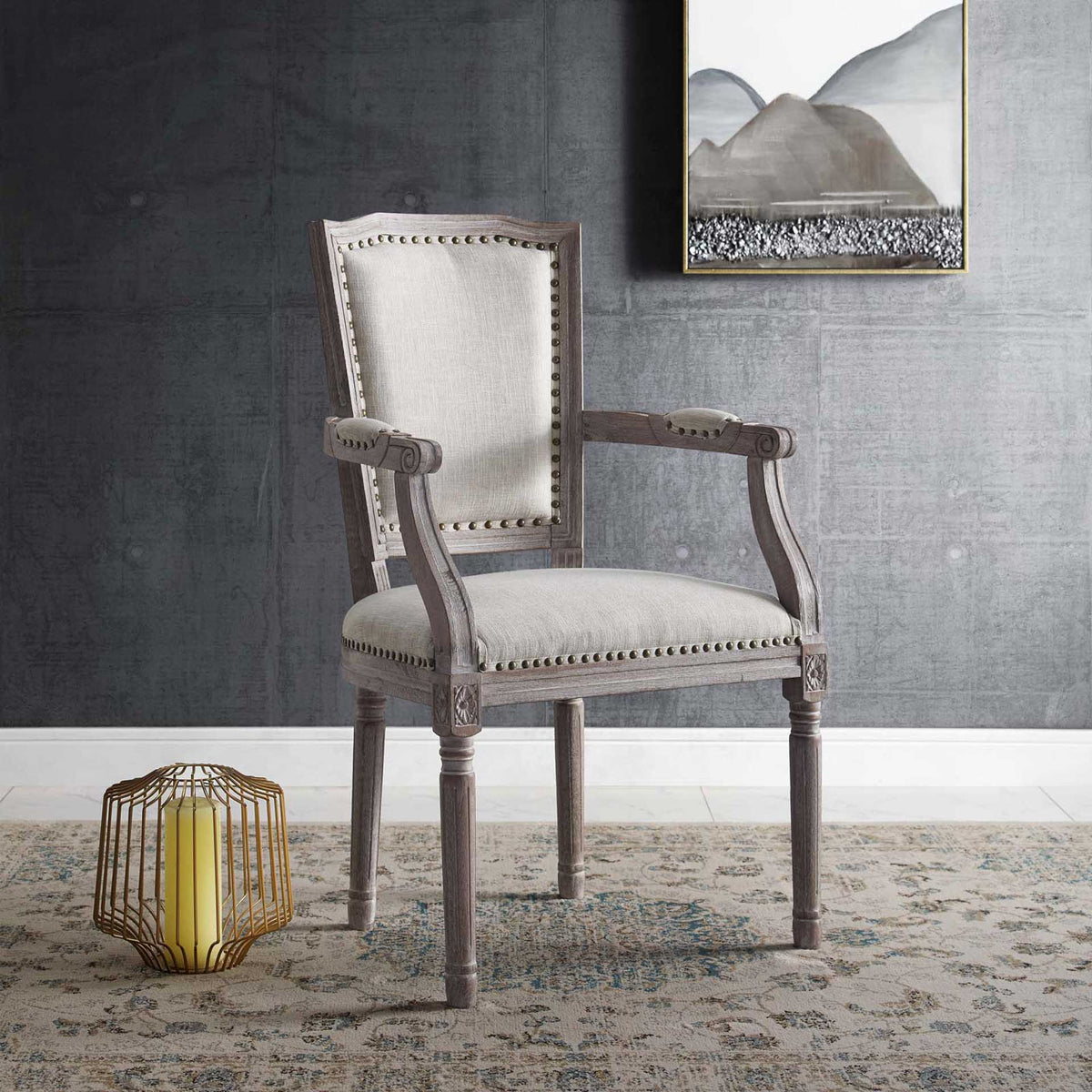 Poppy Upholstered Fabric Dining Armchair Beige