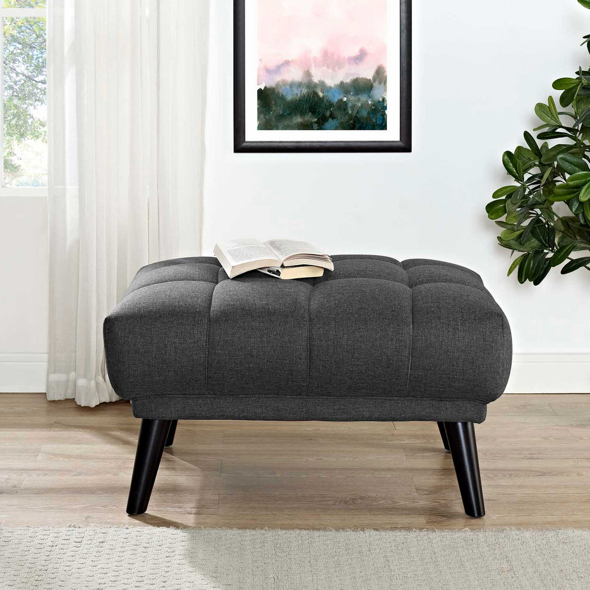 Banister Upholstered Fabric Ottoman Gray