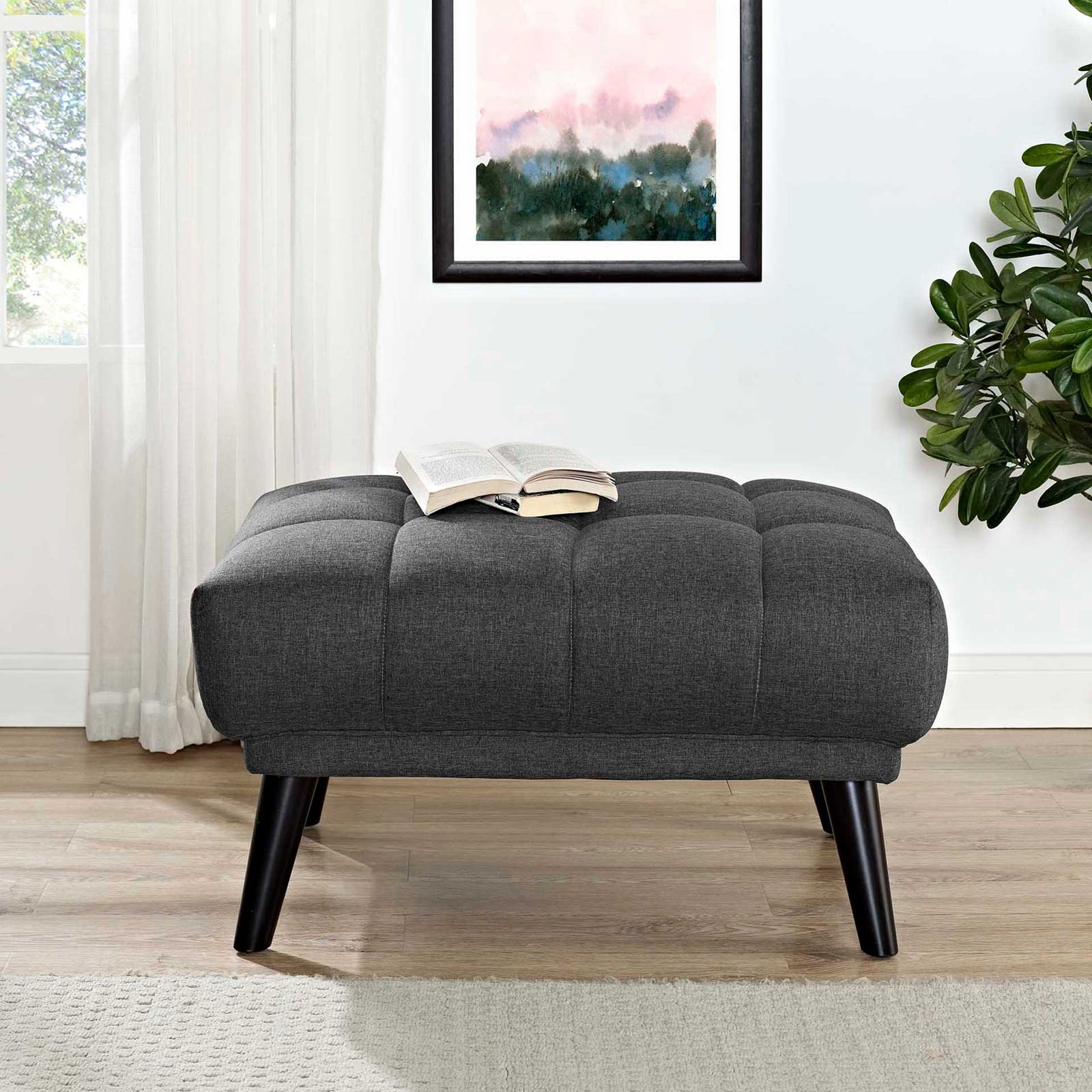 Banister Upholstered Fabric Ottoman Gray