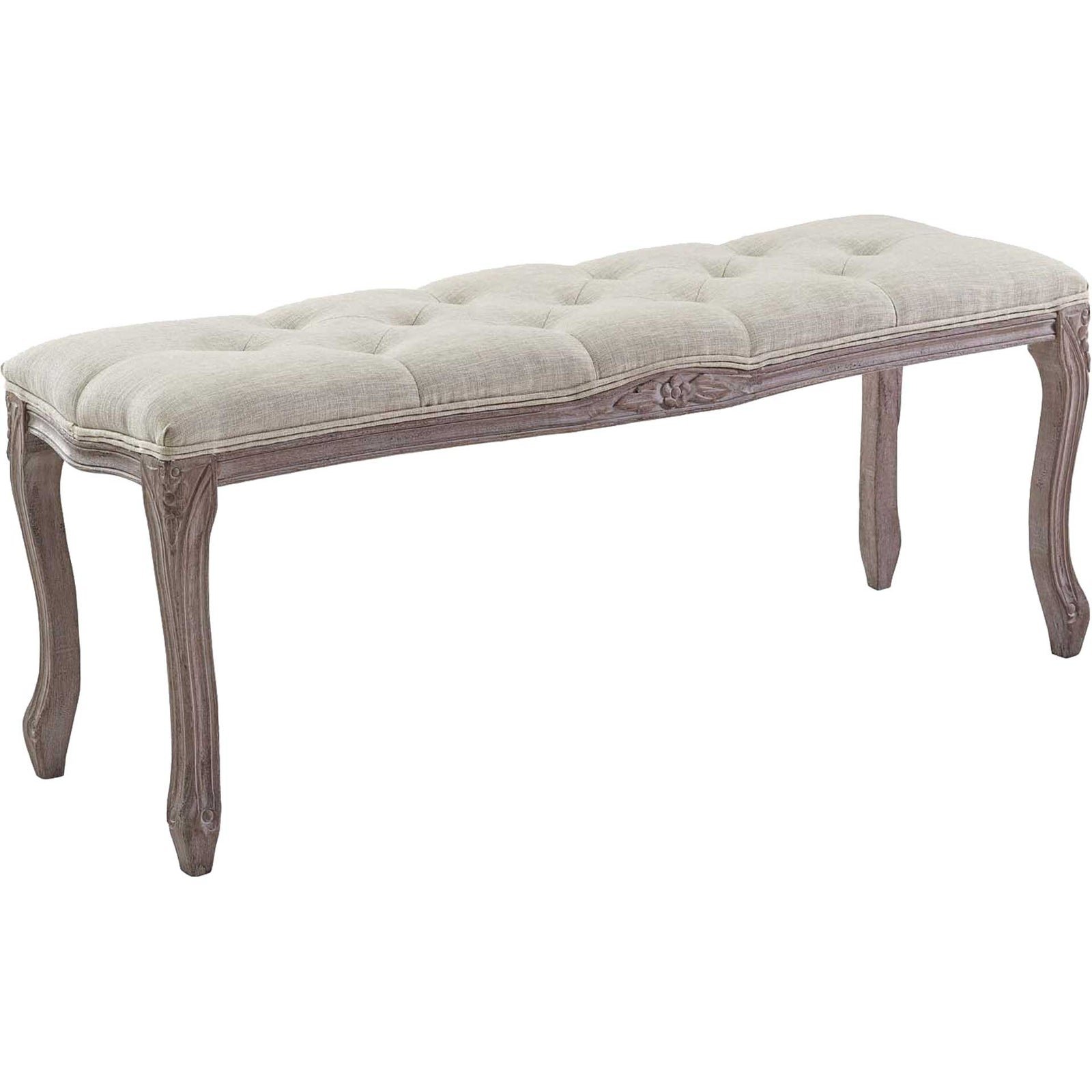 Ridge Upholstered Fabric Bench Beige