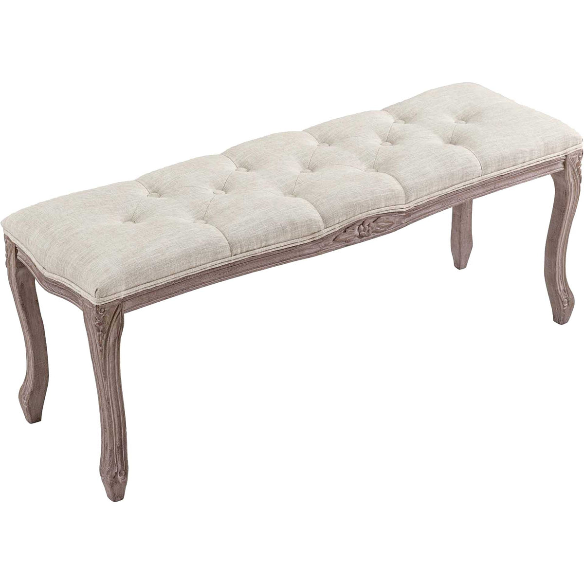 Ridge Upholstered Fabric Bench Beige