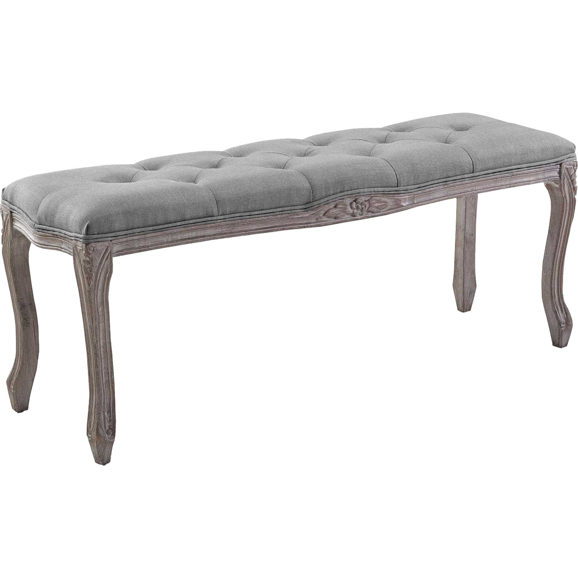 Ridge Upholstered Fabric Bench Light Gray