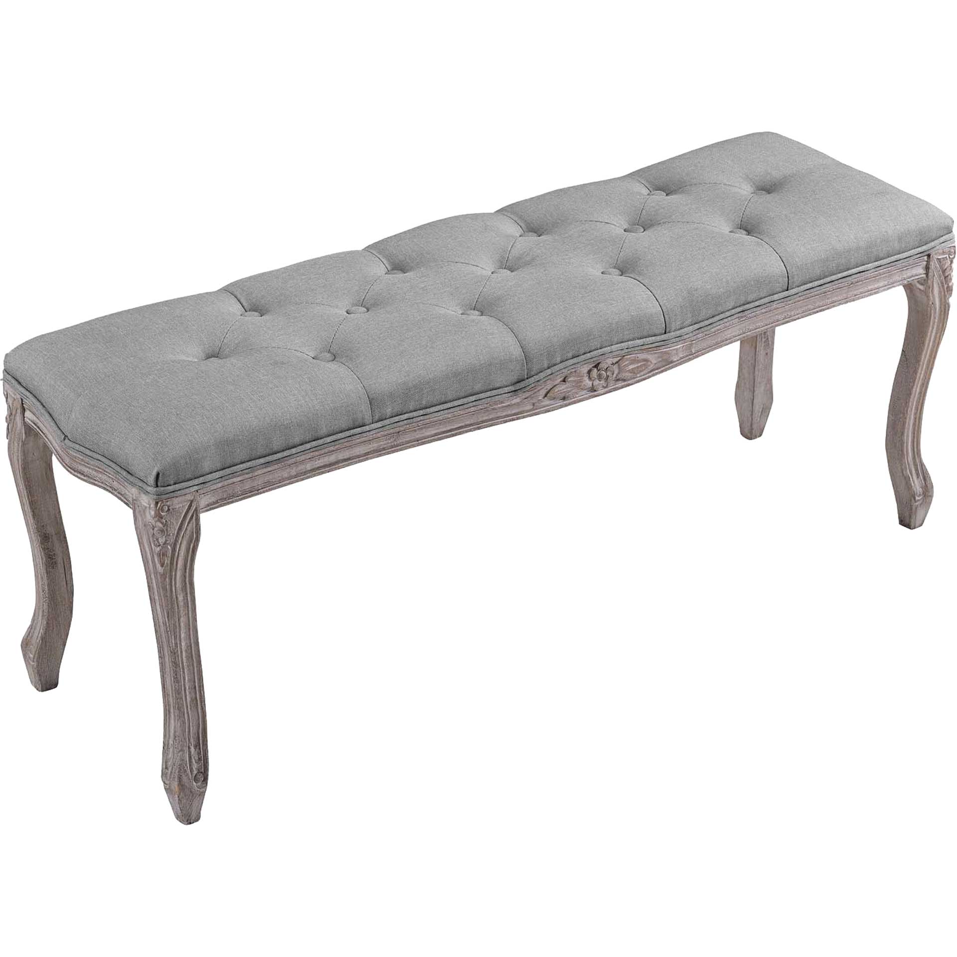 Ridge Upholstered Fabric Bench Light Gray