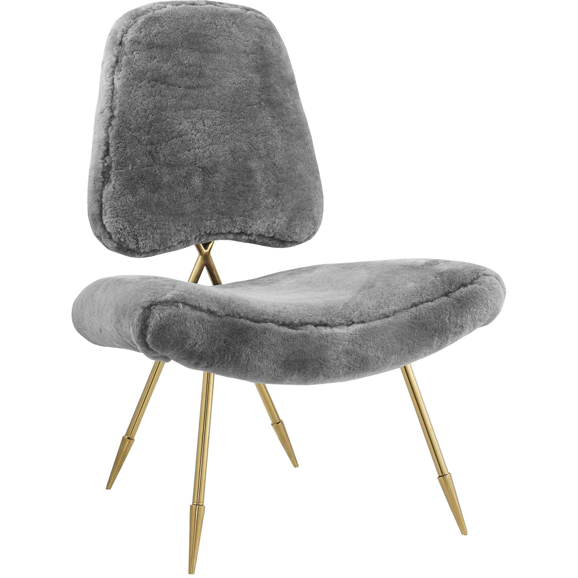 Palmer Upholstered Sheepskin Fur Lounge Chair Gray