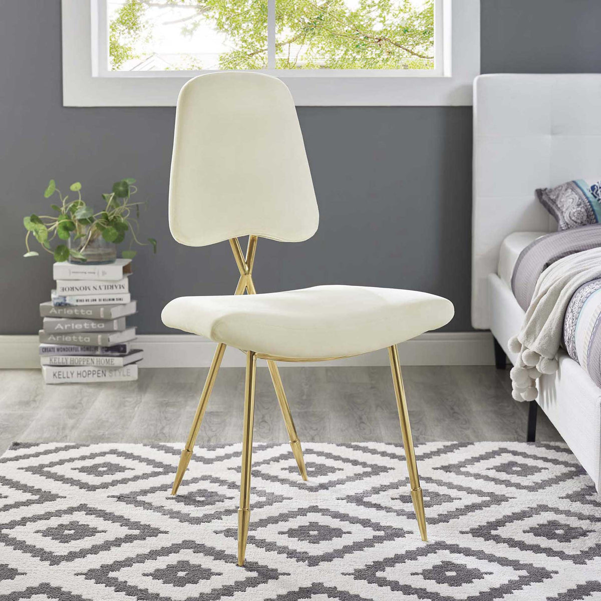 Palmer Upholstered Velvet Side Chair Ivory