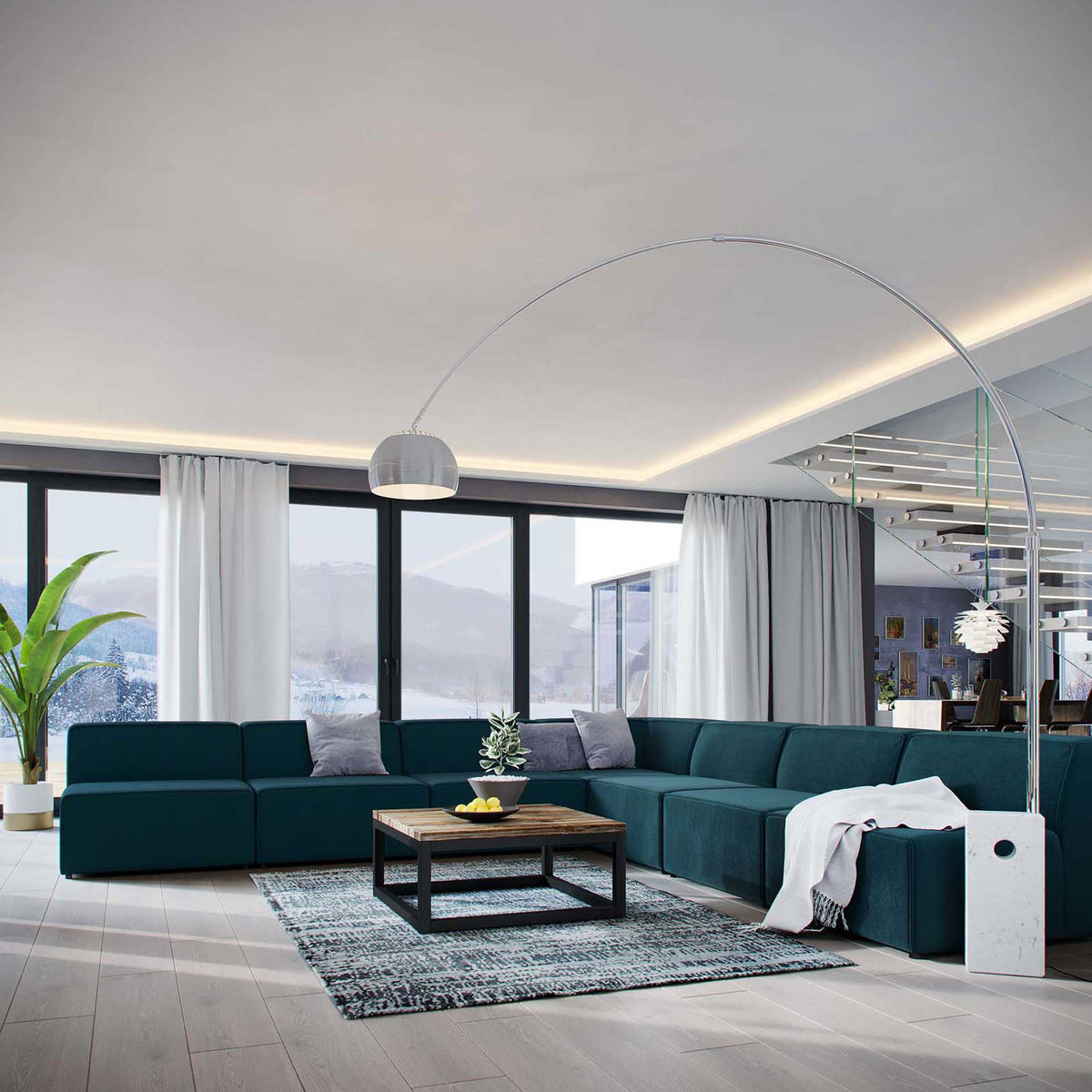 Maisie 7 Piece Armless Corner Sectional Sofa Blue