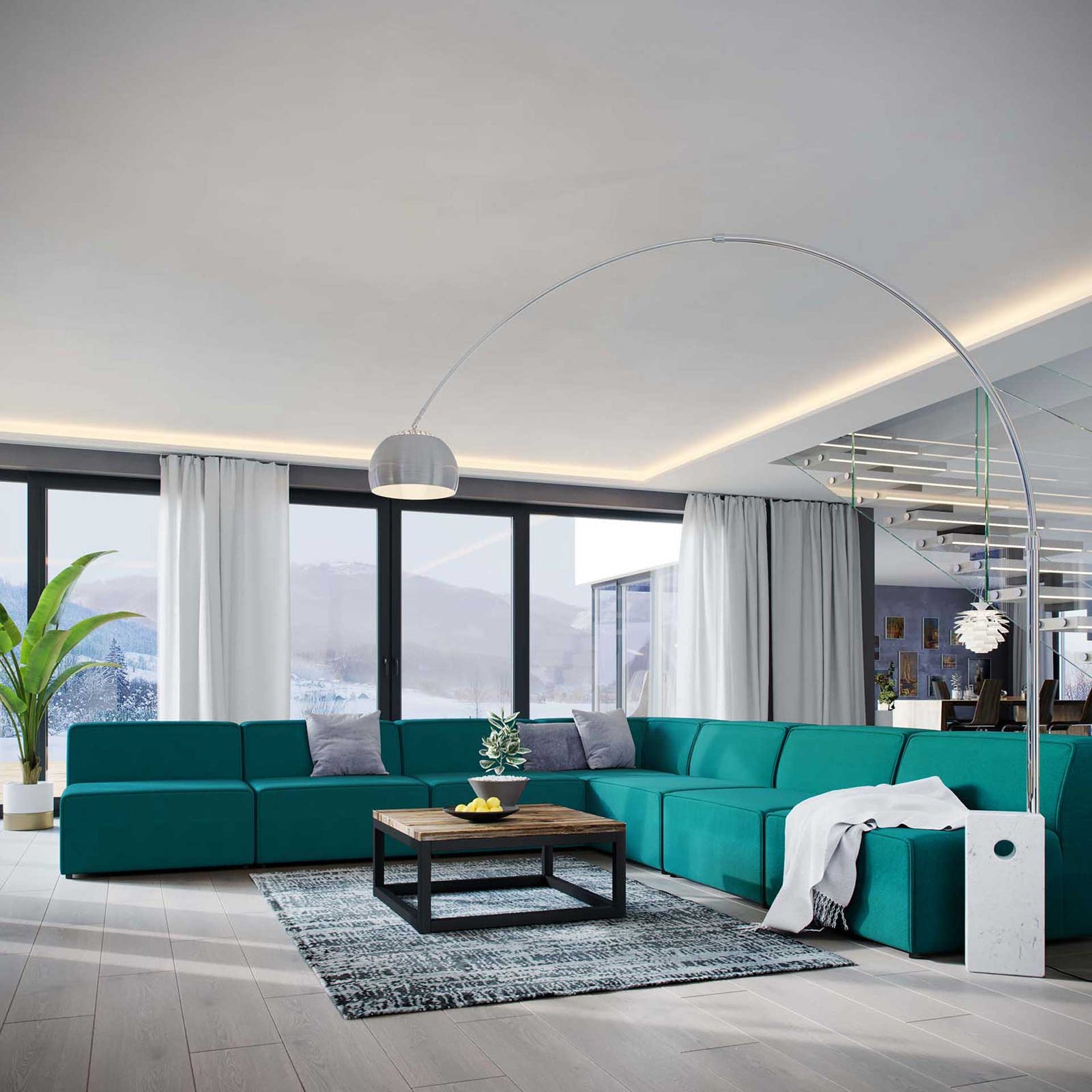 Maisie 7 Piece Armless Corner Sectional Sofa Teal