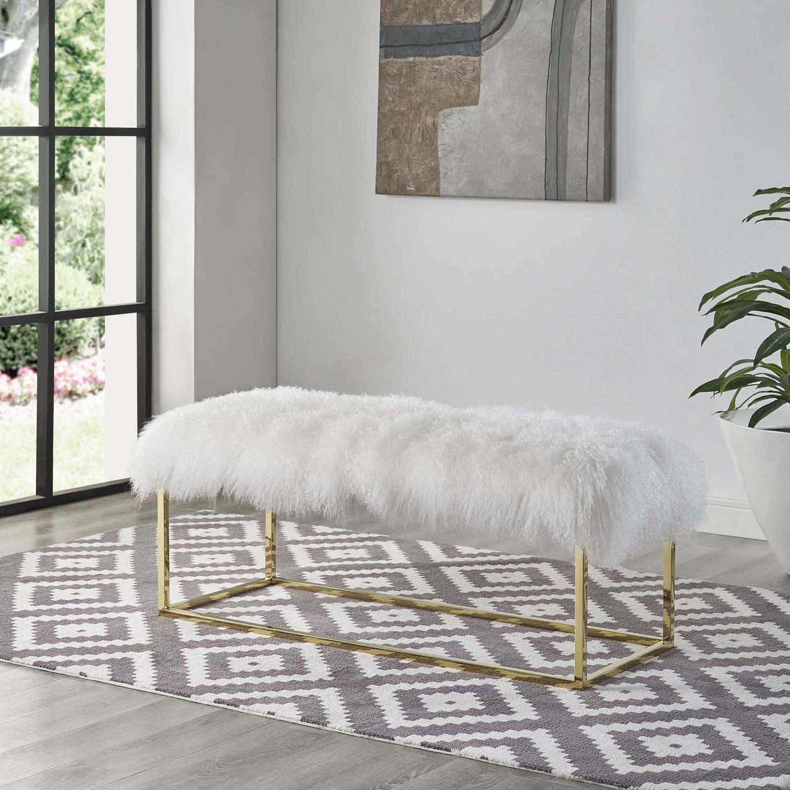 Alden White Sheepskin Bench Gold