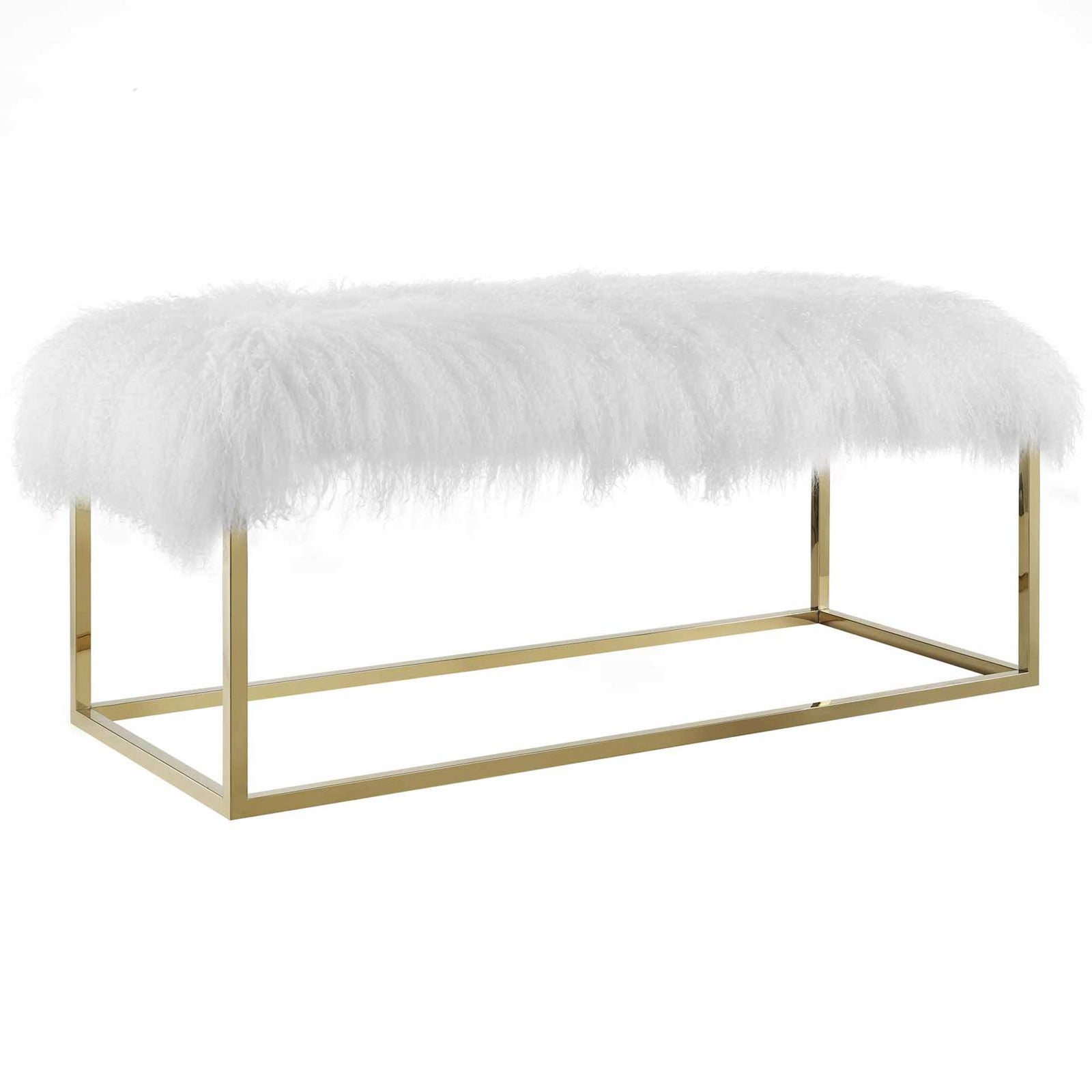 Antibes White Sheepskin Bench Gold