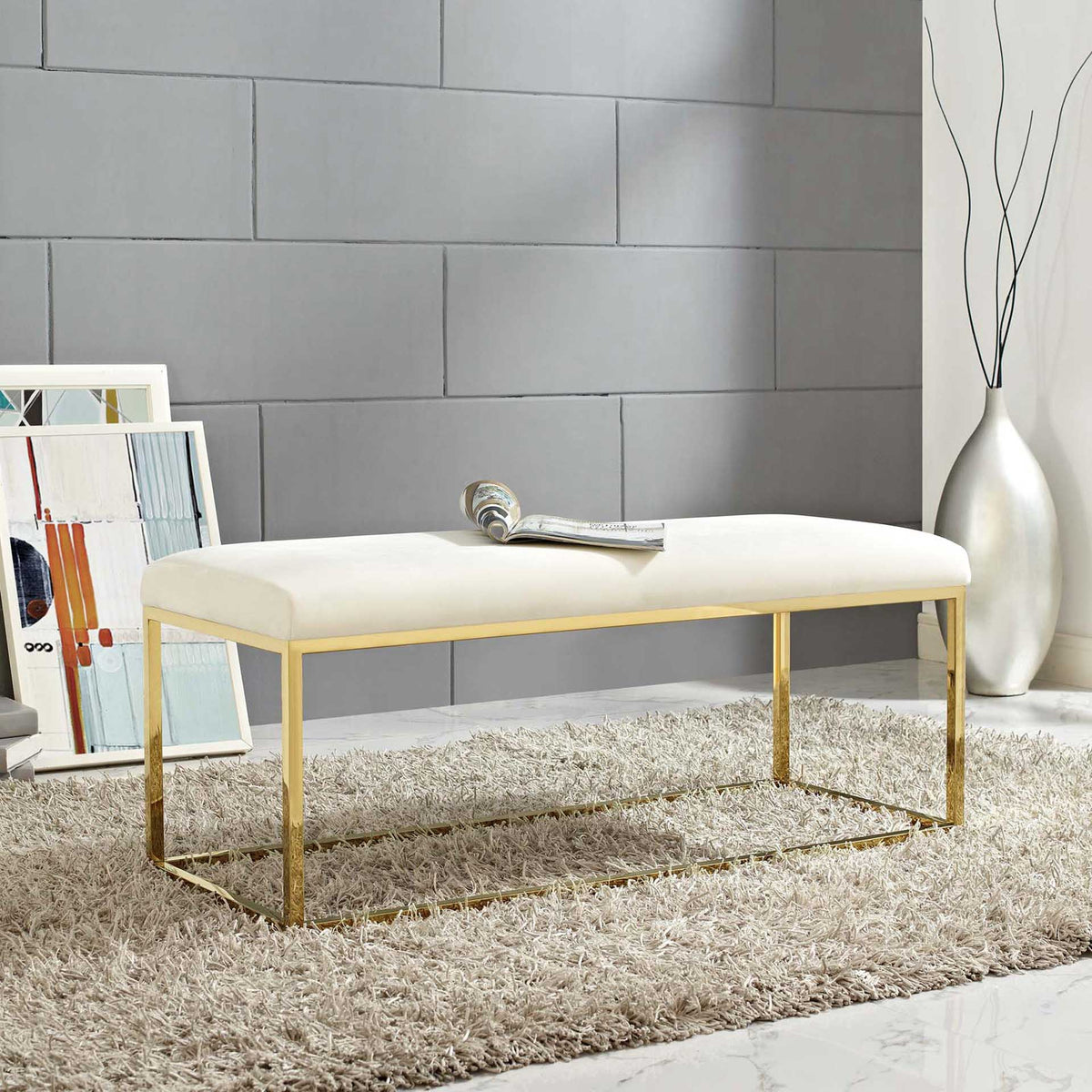 Alden Fabric Bench Gold/Ivory