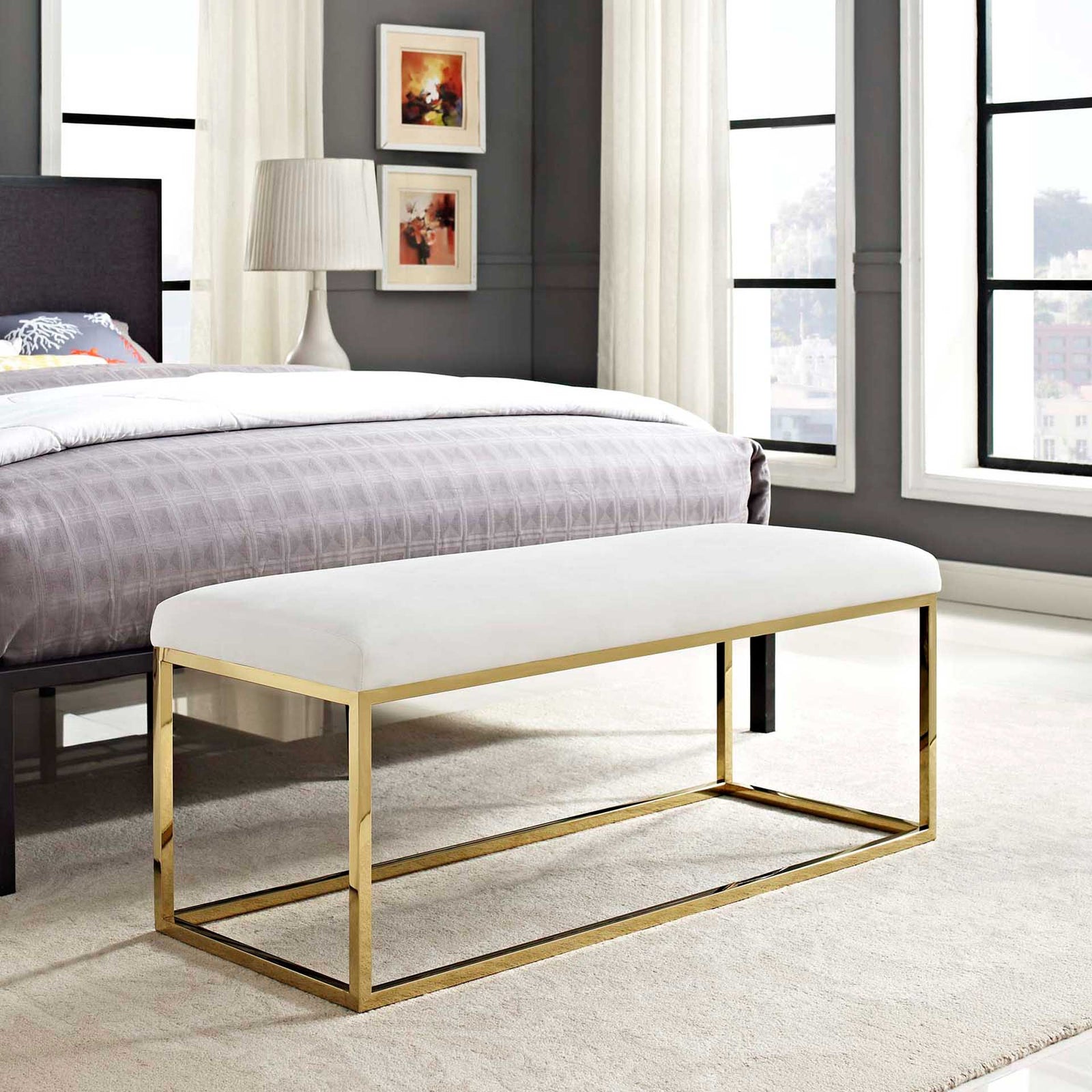 Alden Fabric Bench Gold/Ivory