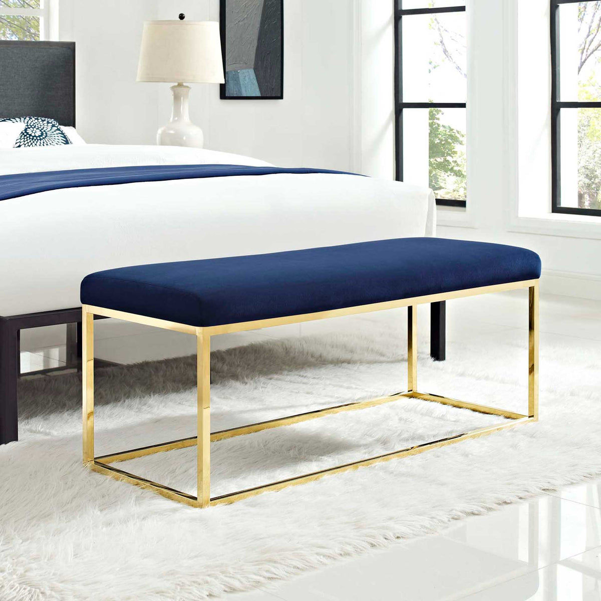 Alden Fabric Bench Gold/Navy