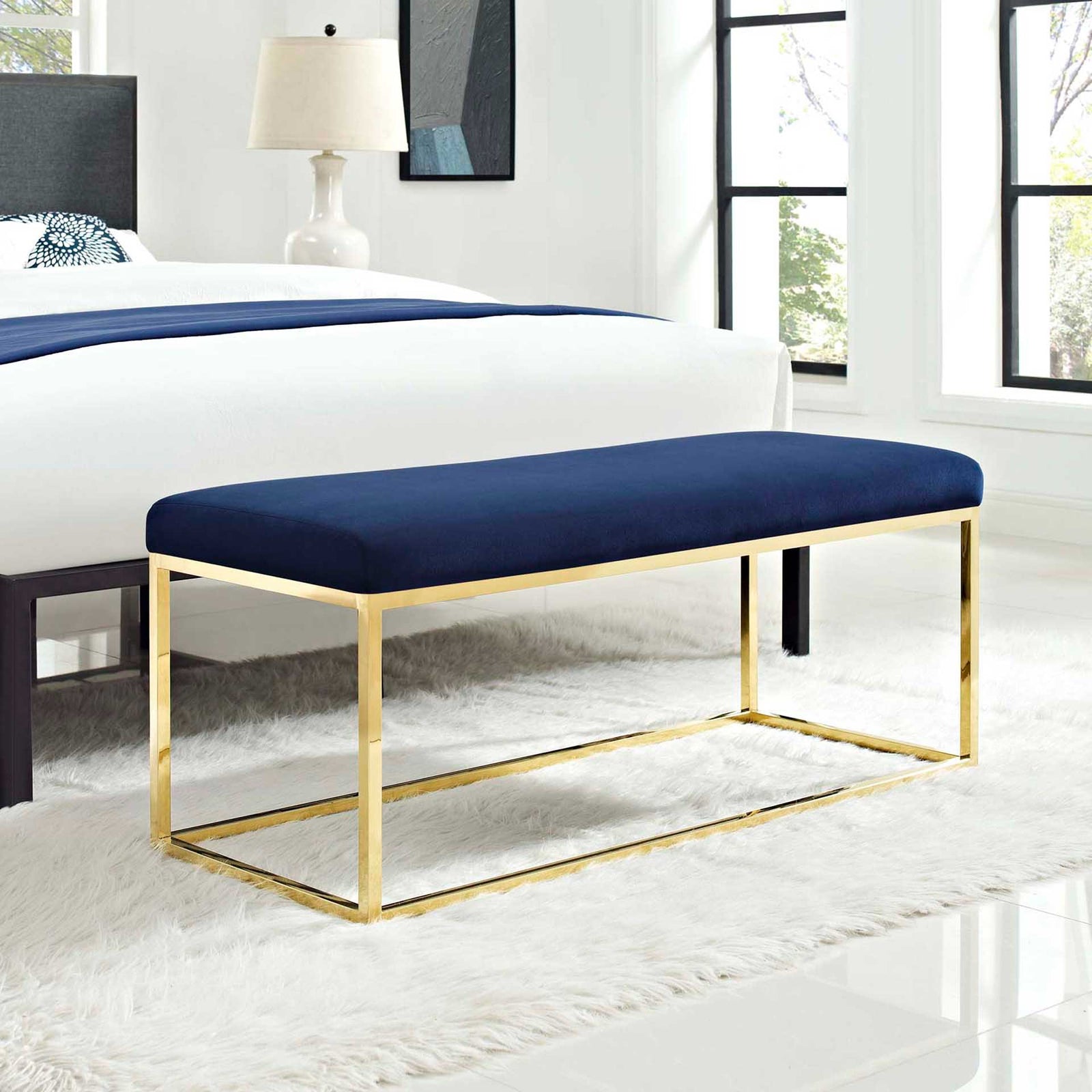 Alden Fabric Bench Gold/Navy