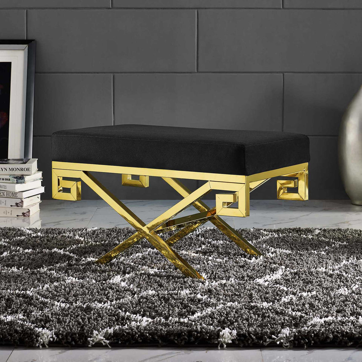 Rayna Velvet Bench Gold/Black