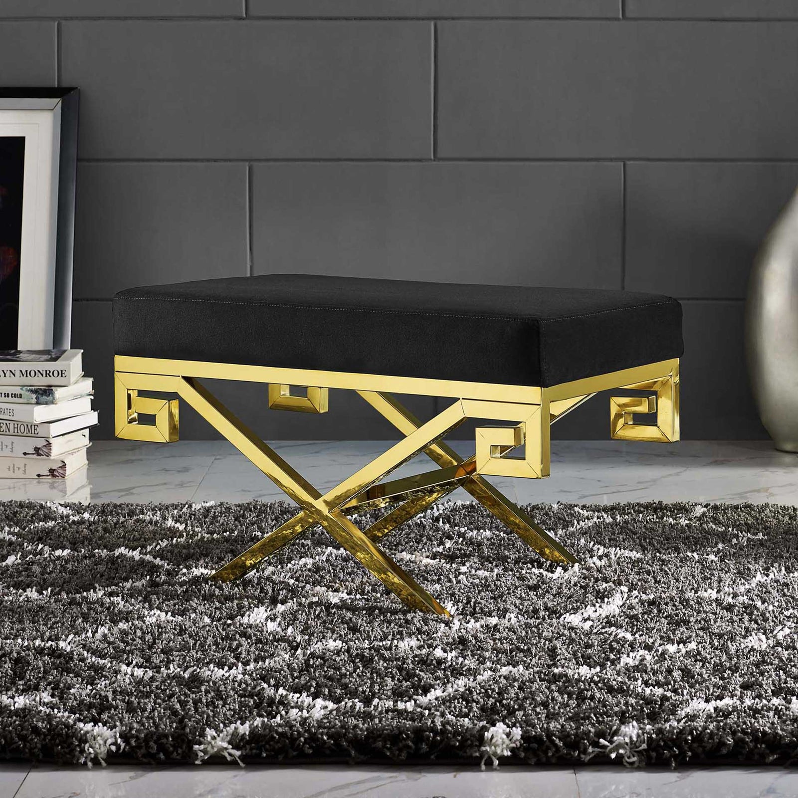 Rayna Velvet Bench Gold/Black