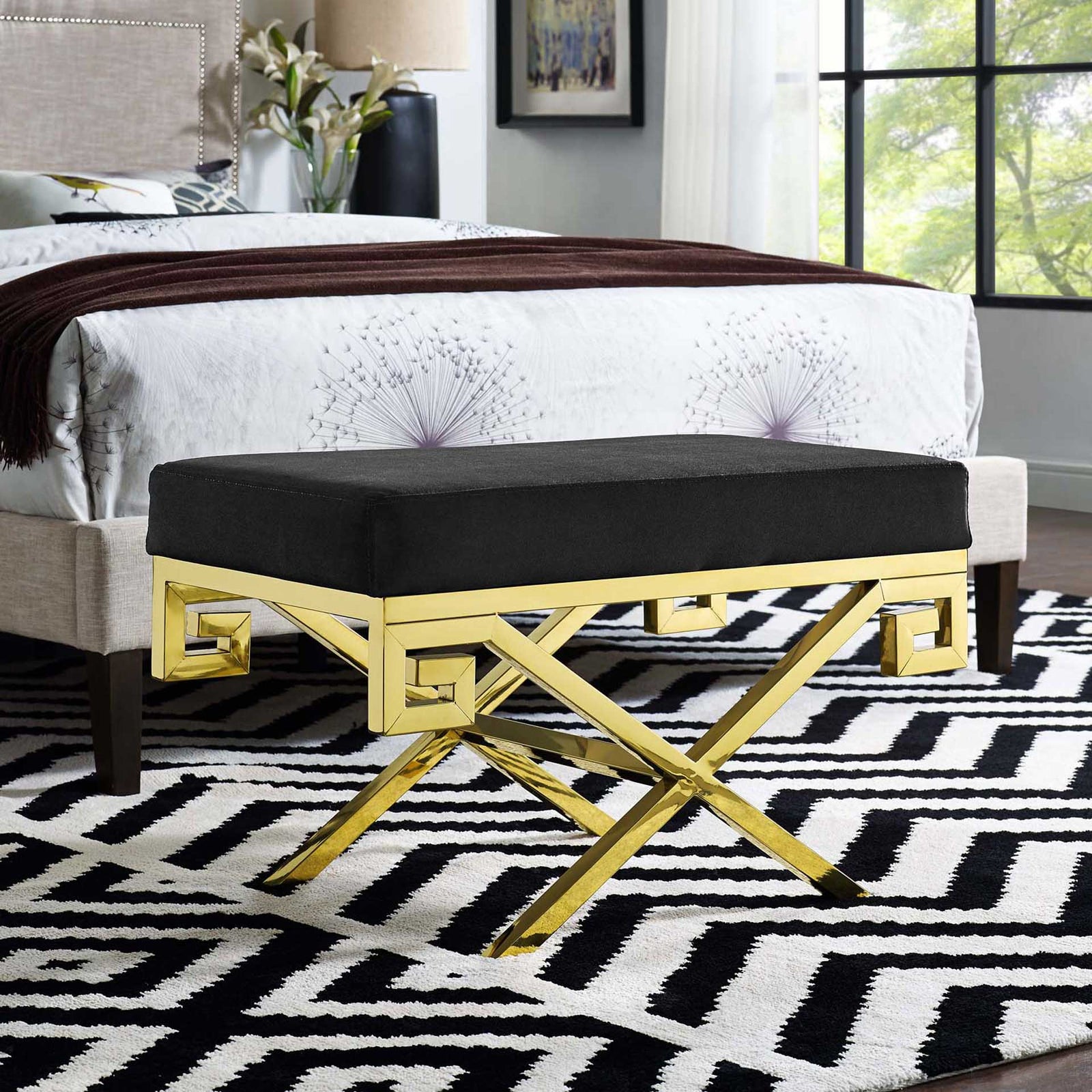 Rayna Velvet Bench Gold/Black