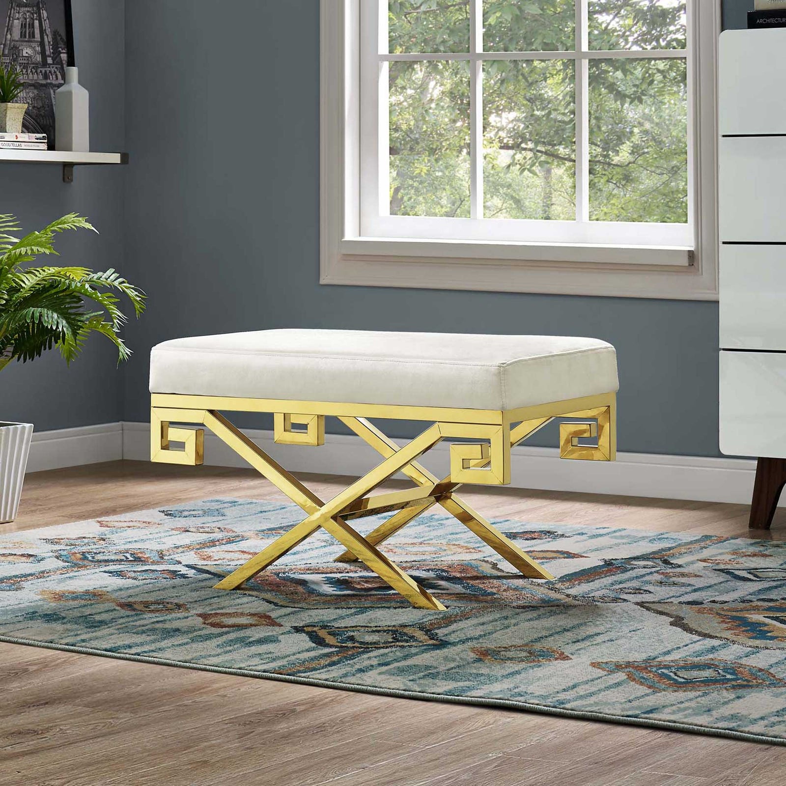 Rayna Velvet Bench Gold/Ivory