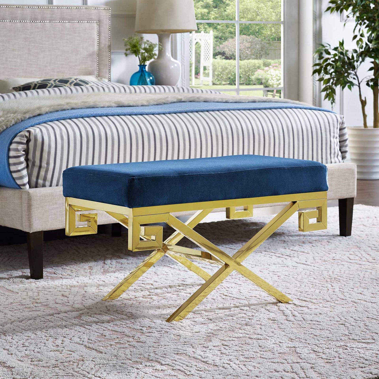 Rayna Velvet Bench Gold/Navy