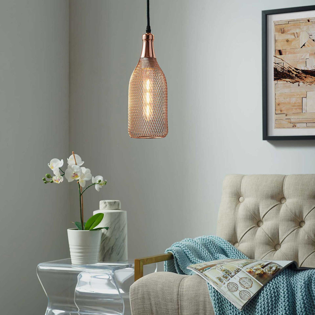 Gale Bottle-Shaped Pendant Light Rose Gold