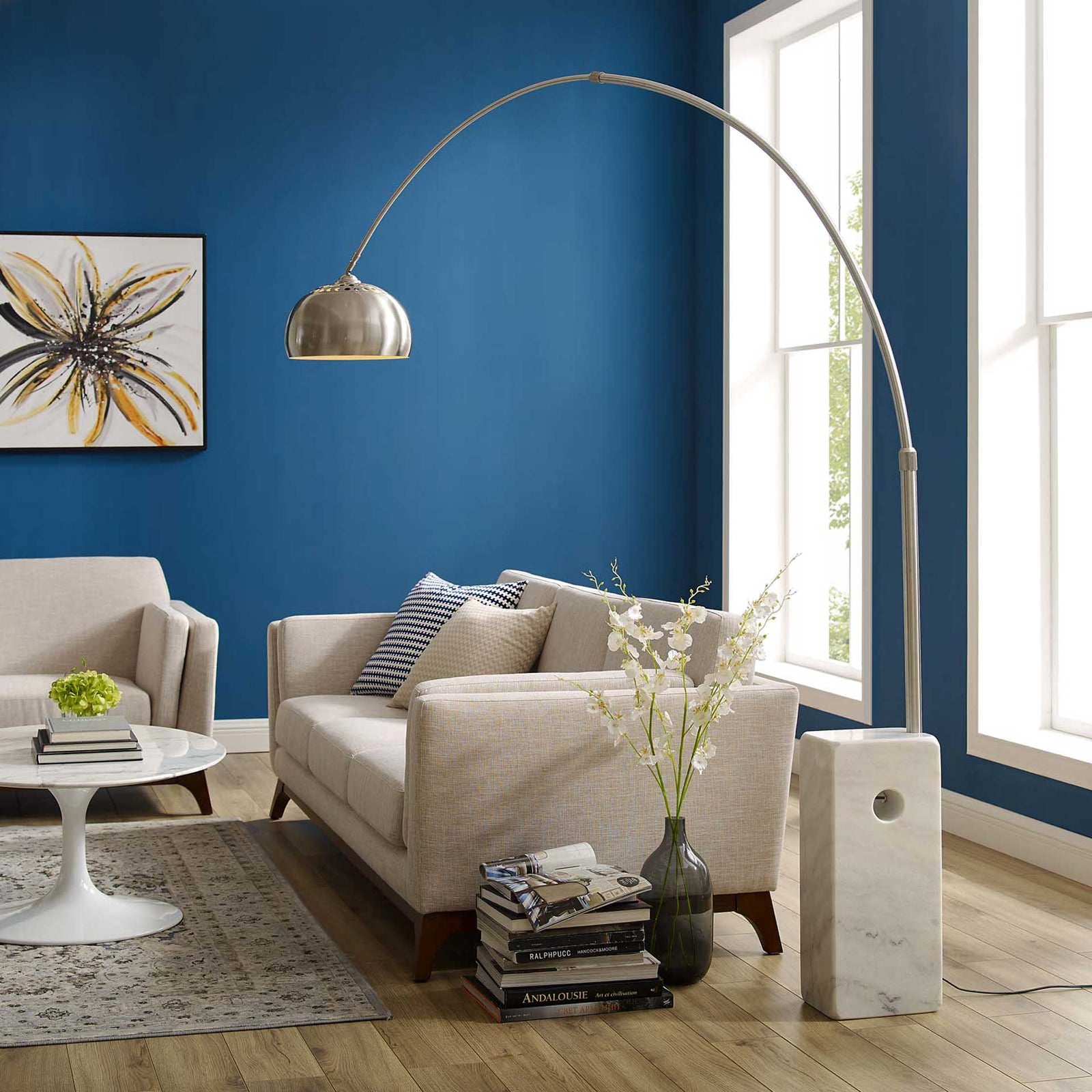 Sun Cube Marble Base Floor Lamp White