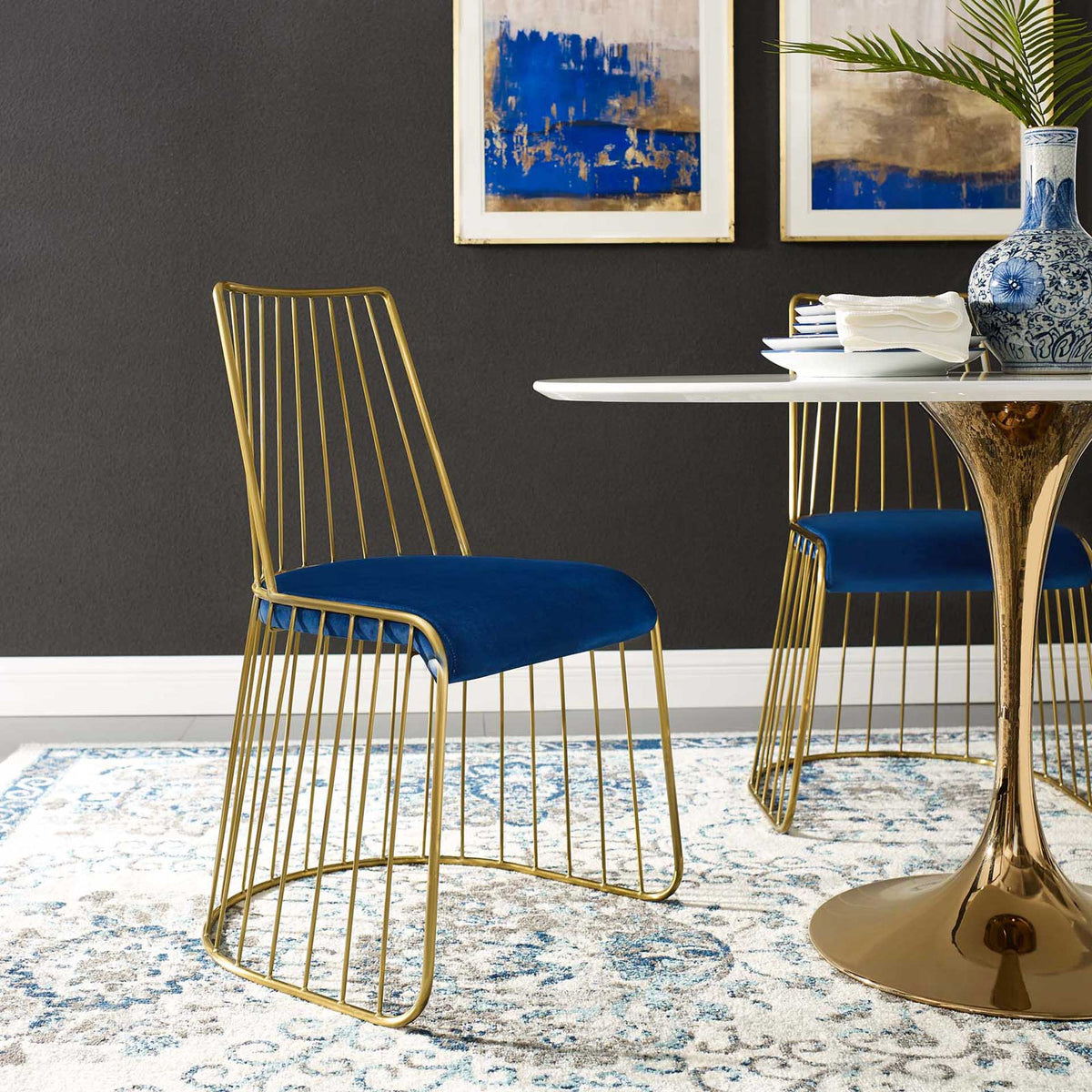 Ruth Velvet Dining Chair Gold/Navy