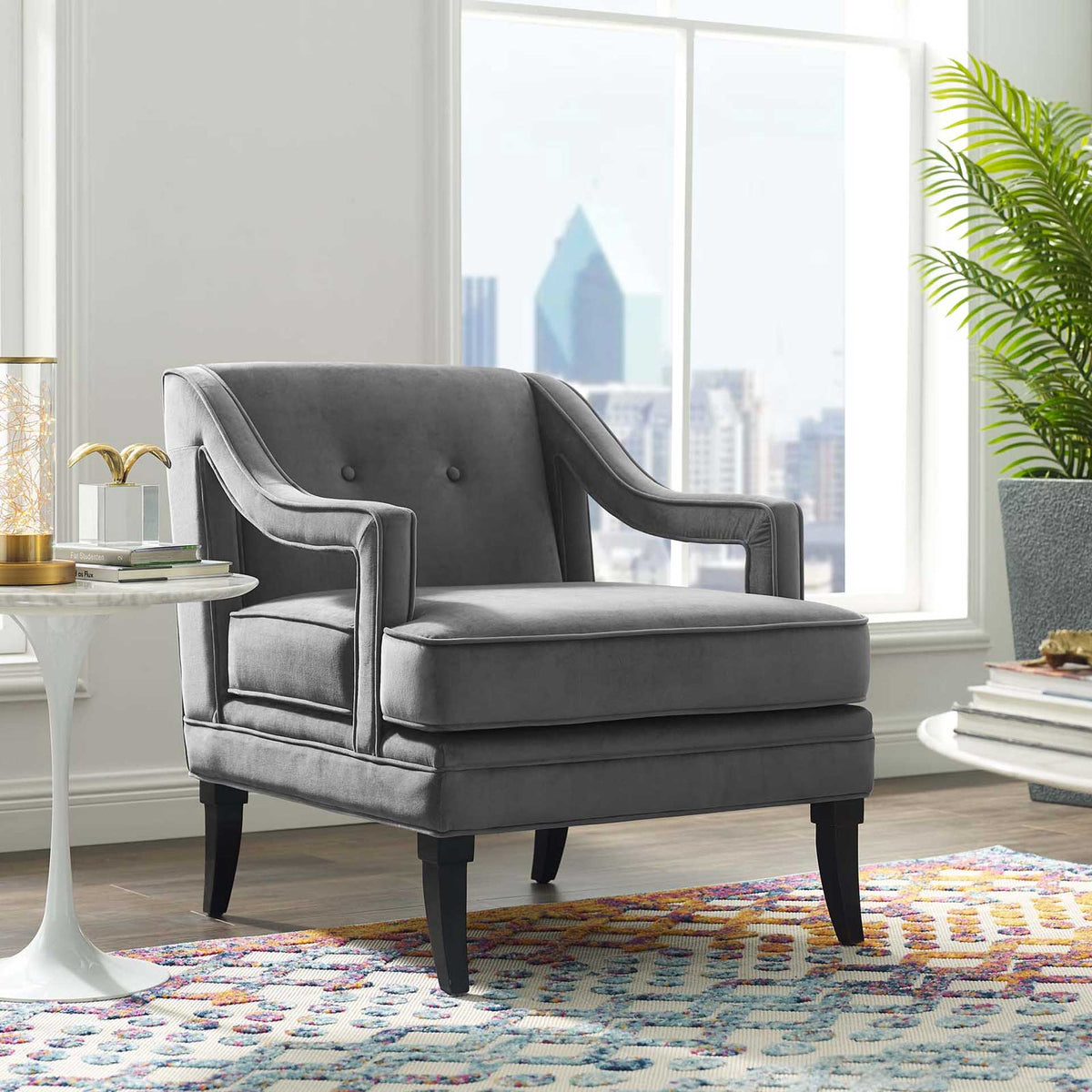 Cassandra Upholstered Velvet Armchair Gray
