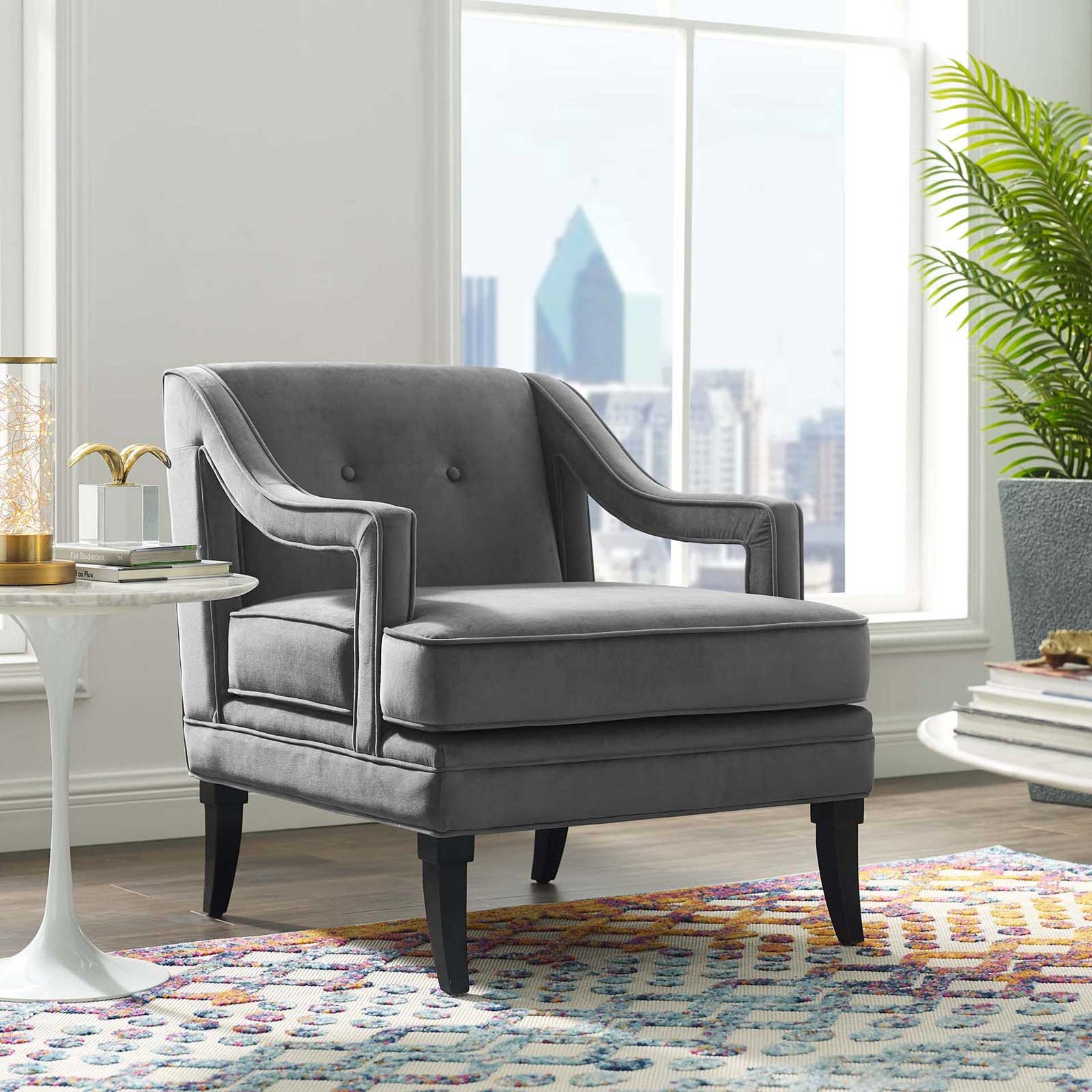 Cassandra Upholstered Velvet Armchair Gray