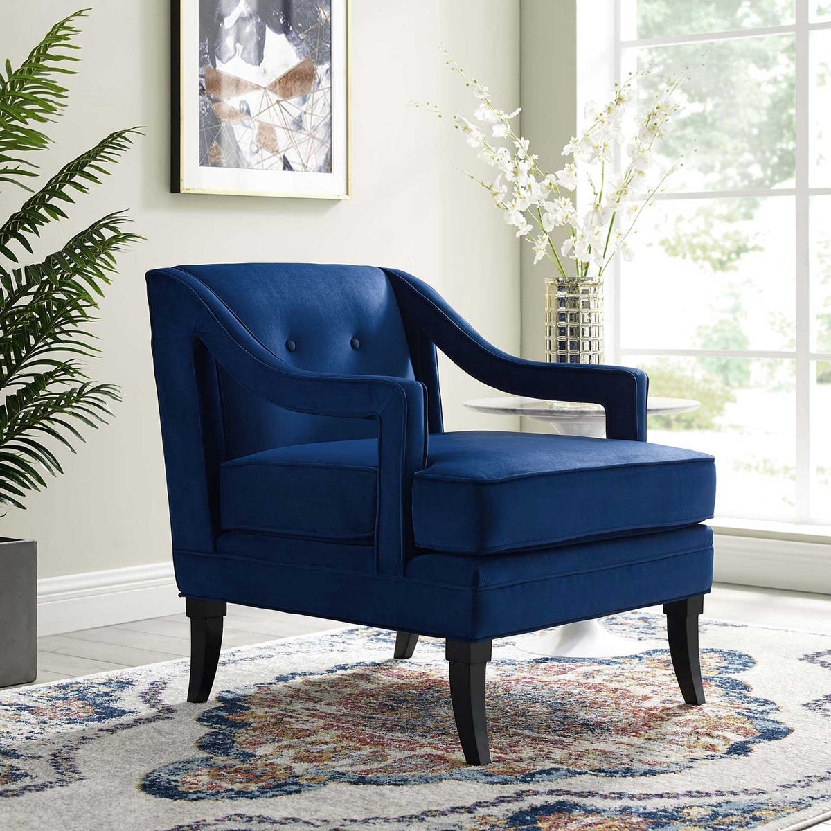 Cassandra Upholstered Velvet Armchair Navy