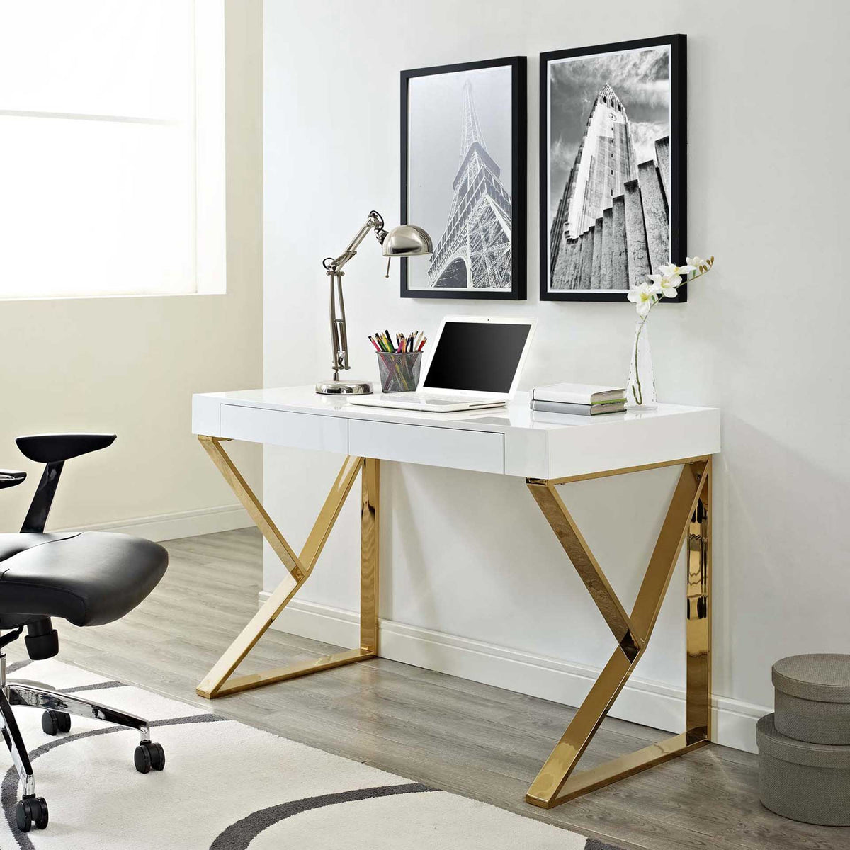 Adelaide Desk White/Gold
