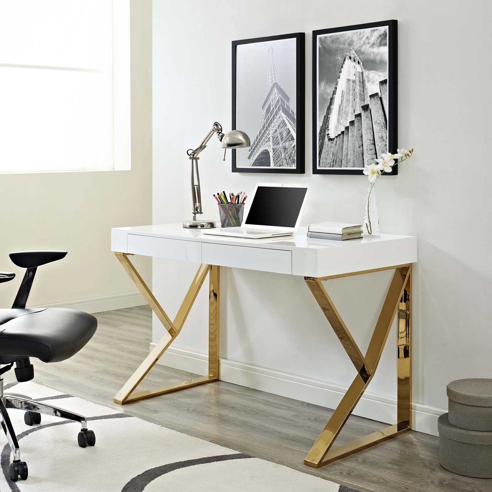 Adelaide Desk White/Gold