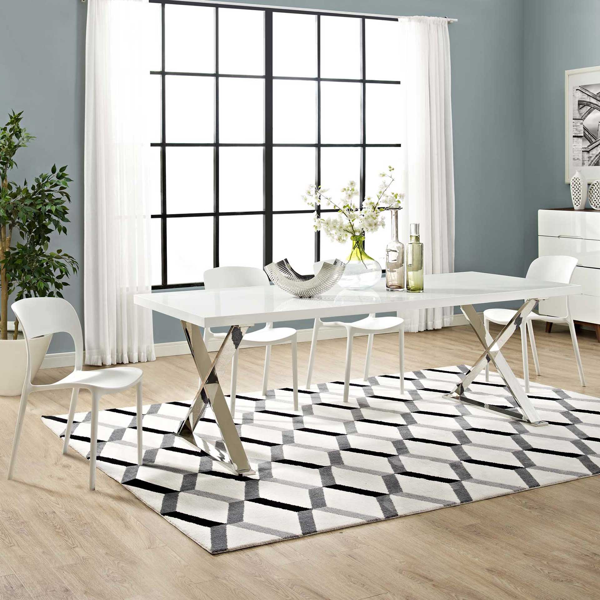Section Dining Table White Silver