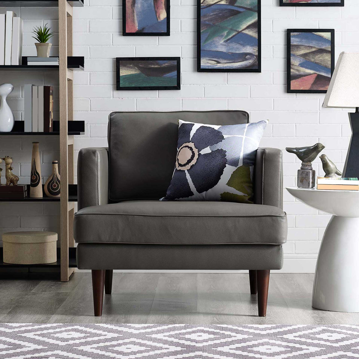 Aisley Leather Armchair Gray