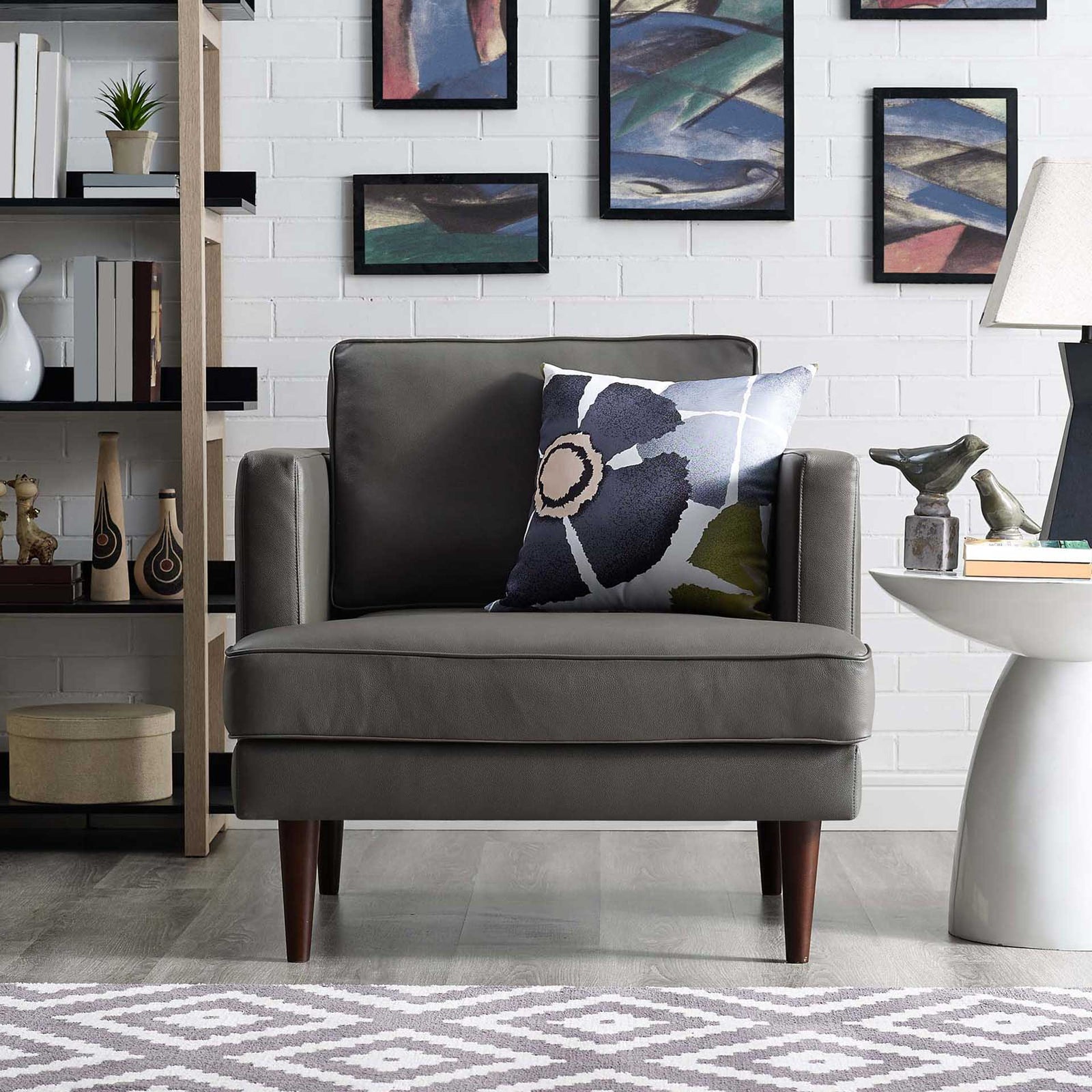 Aisley Leather Armchair Gray