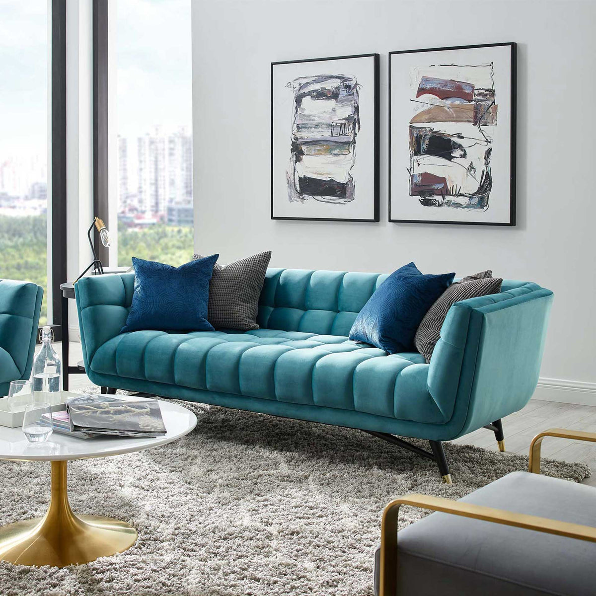 Adrianna Upholstered Velvet Sofa Sea Blue - Froy.com