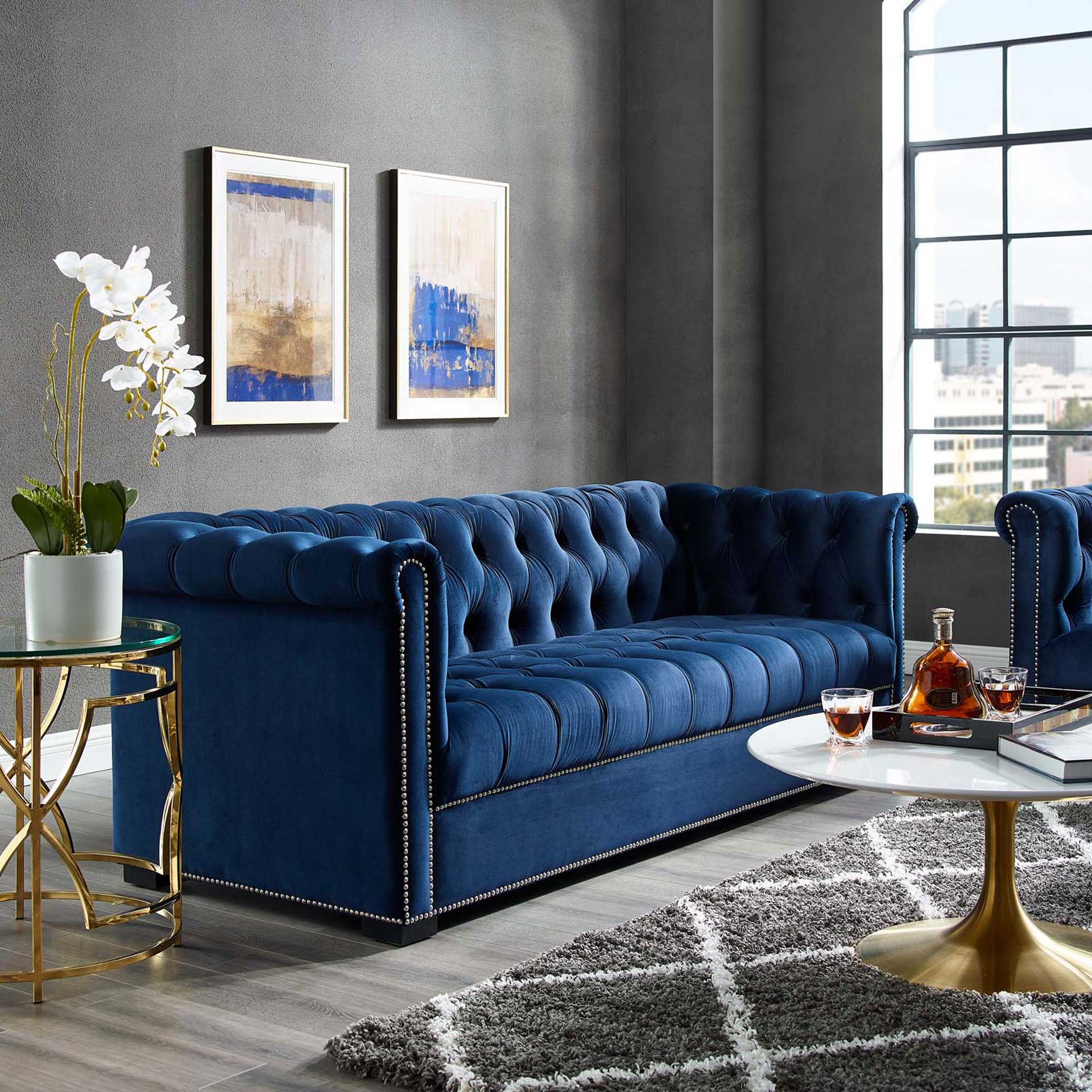 Hudson Upholstered Velvet Sofa Midnight Blue - Froy.com