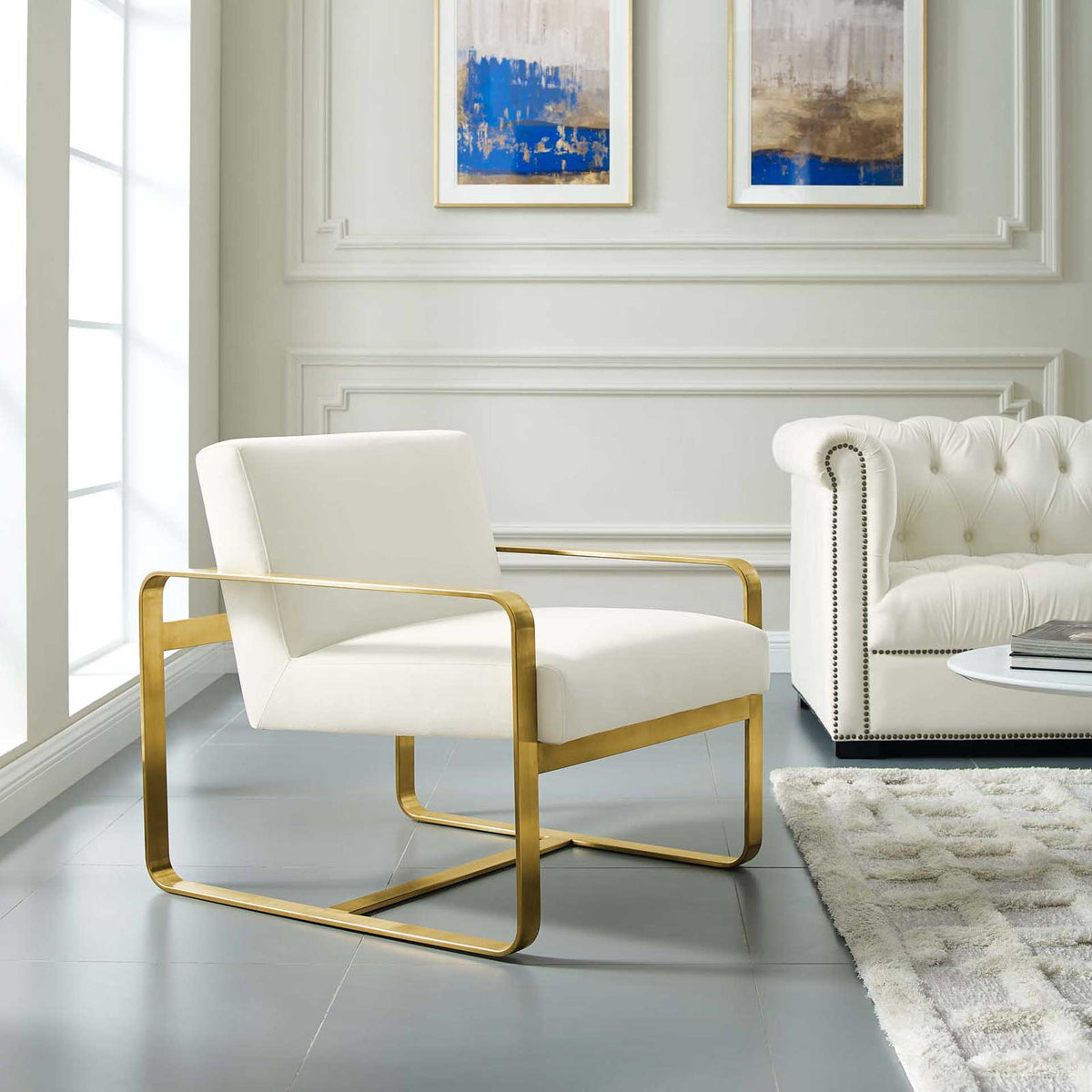 Abdiel Upholstered Velvet Armchair Ivory