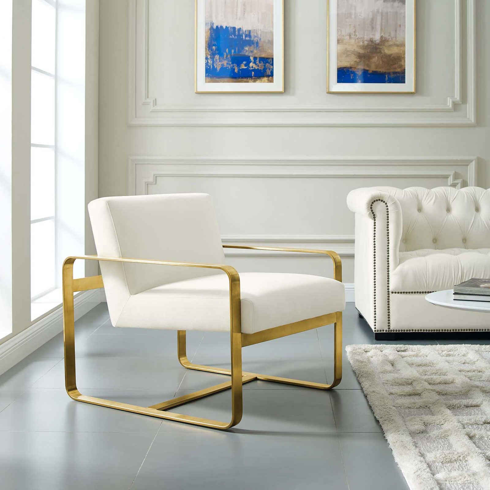 Abdiel Upholstered Velvet Armchair Ivory
