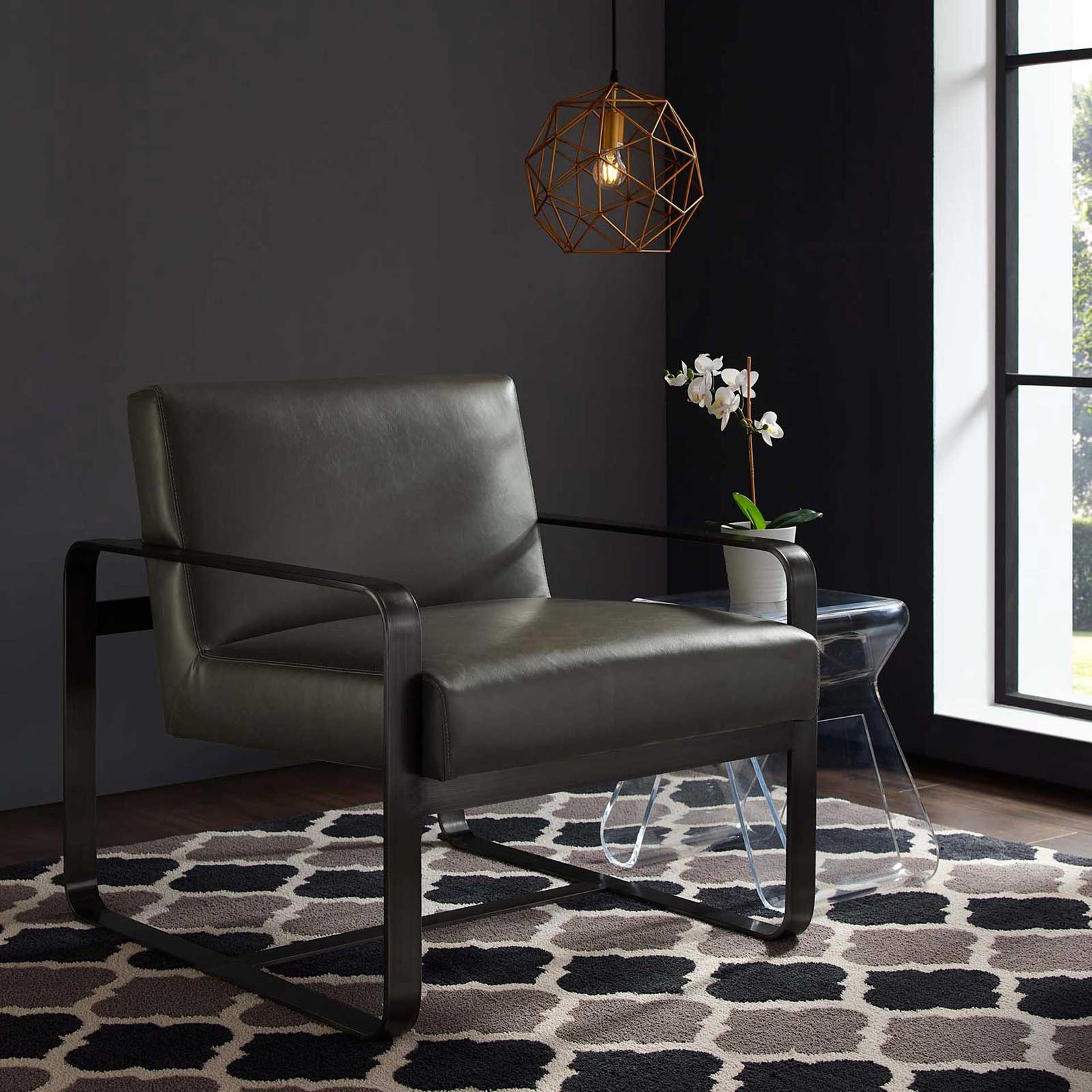 Abdiel Leather Armchair Gray