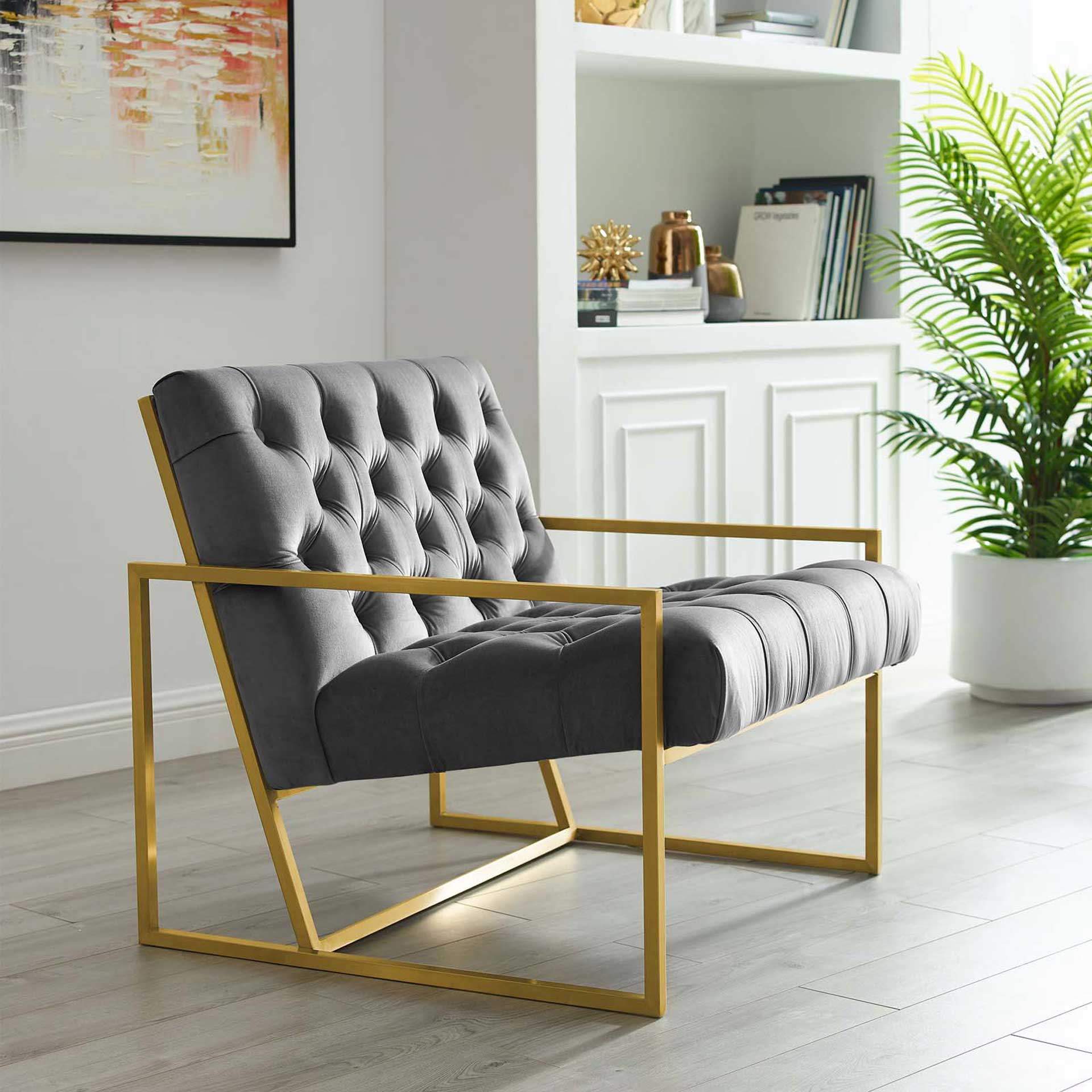 Ballston Velvet Accent Chair Gray