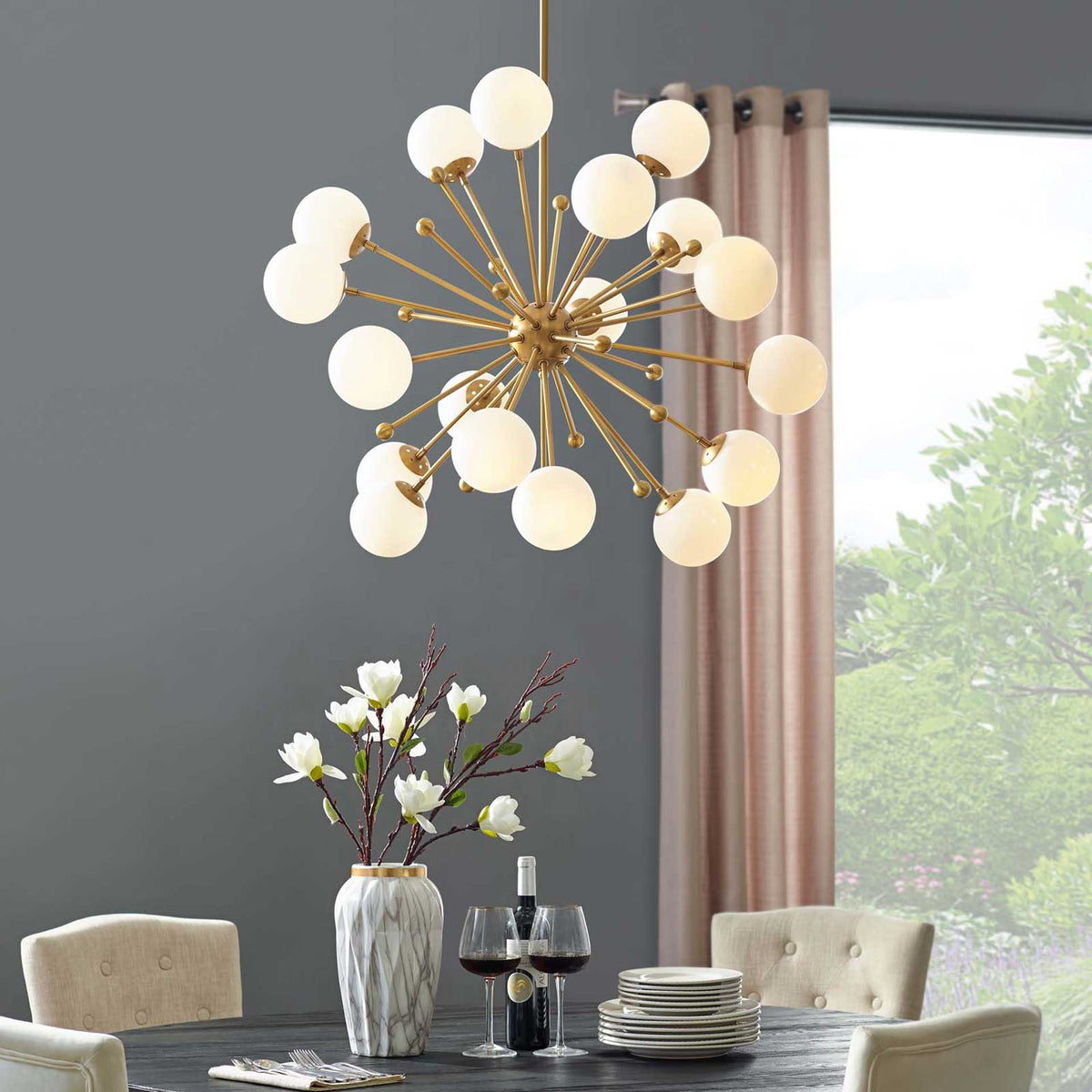 Caroline White Glass Chandelier White/Brass Gold
