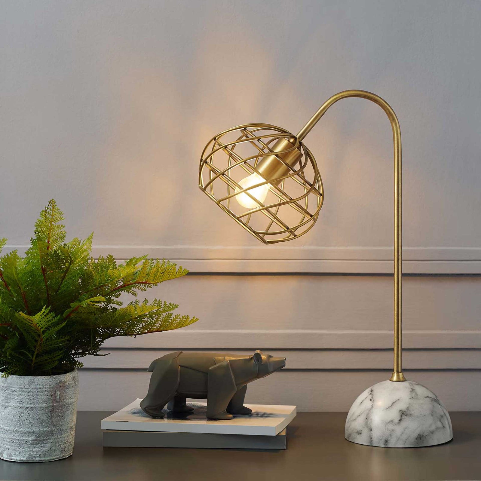 Sandy White Marble Table Lamp Brass Gold/White